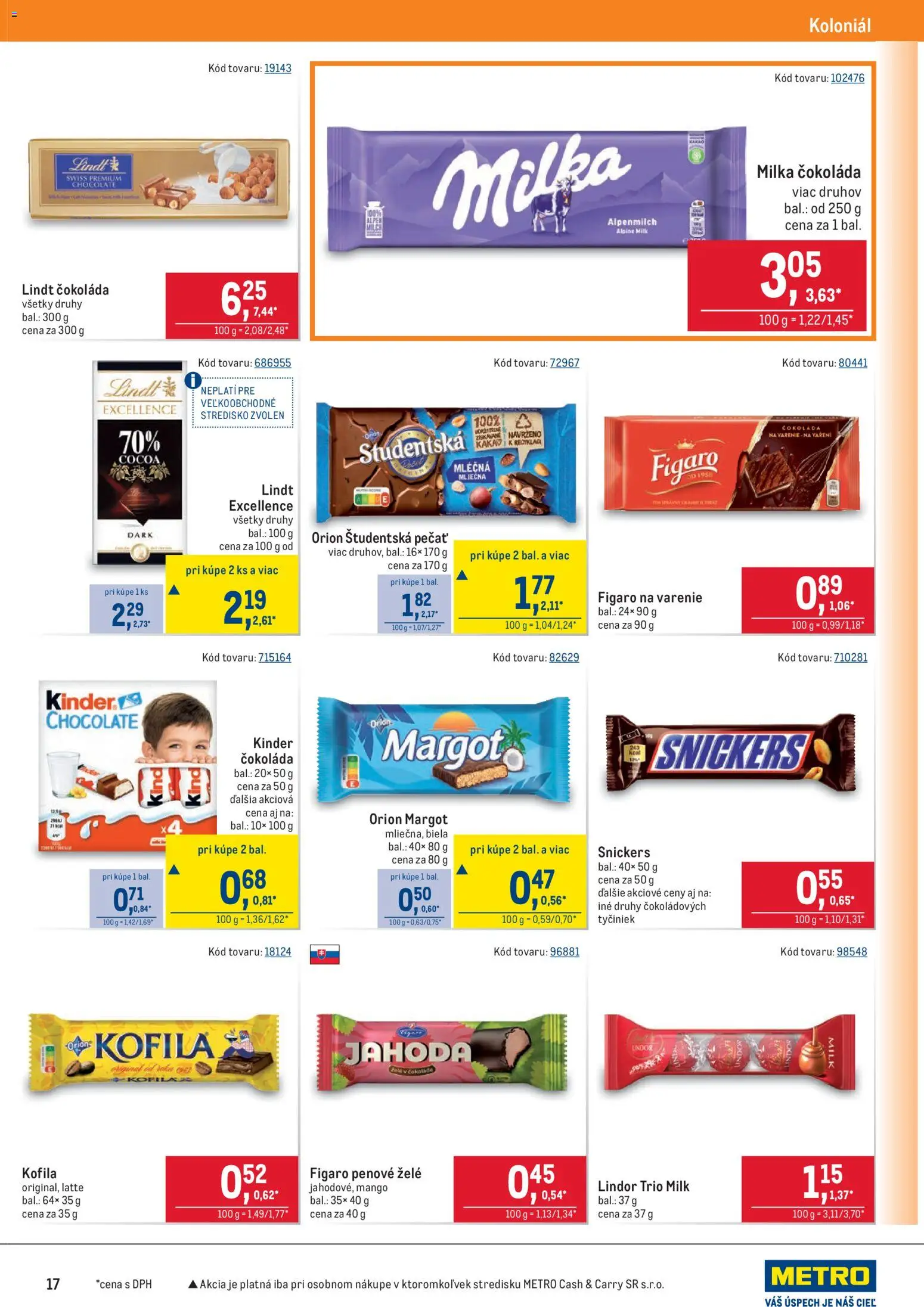Nové Metro akcie – leták je platný od 22.10.2025 | Strana: 17 | Produkty: Lindor, Lindt, Čokoláda, Študentská pečať