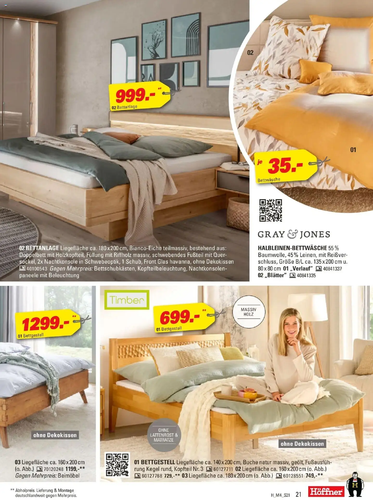 Höffner Prospekt Fürth	 – gültig ab 01.04.2026 | Seite: 21 | Produkte: Matratze, Lattenrost, Doppelbett, Bettwäsche