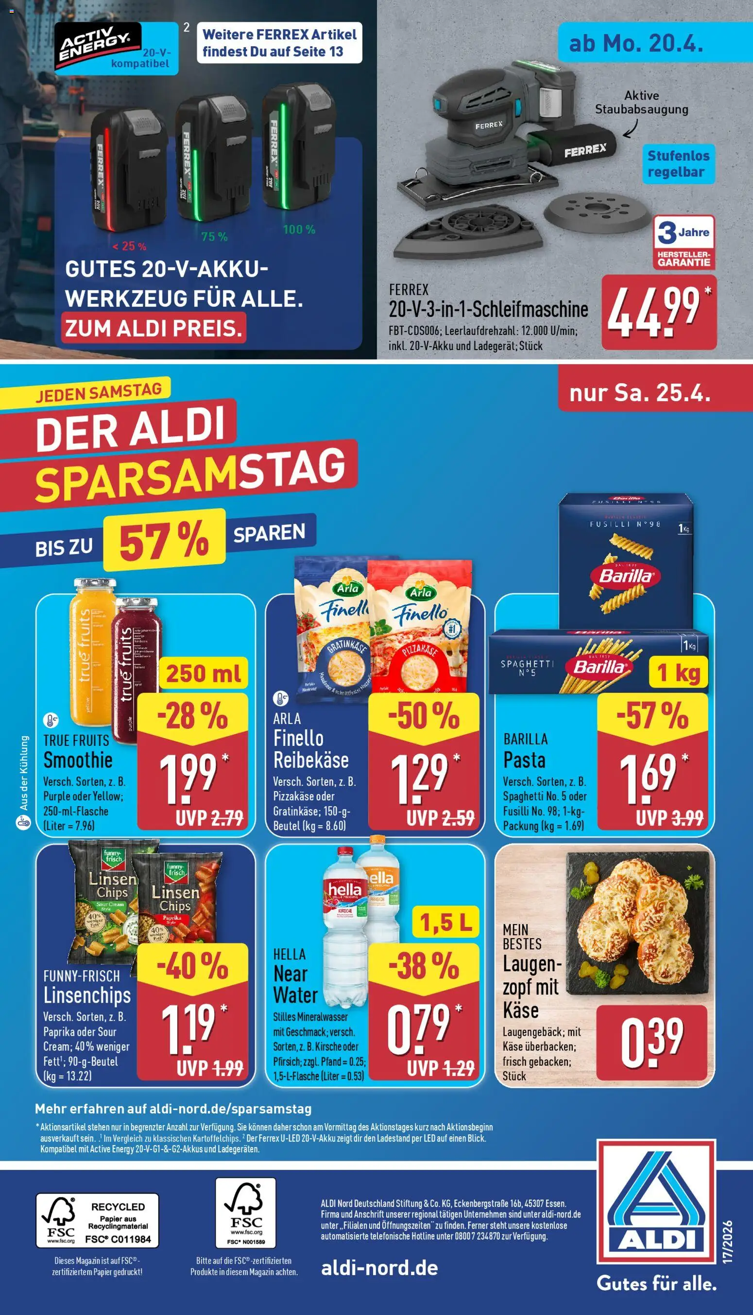 Aldi Prospekt 	 – gültig ab 20.04.2026 | Seite: 32 | Produkte: Funny frisch, Hella, Pasta, Reibekase