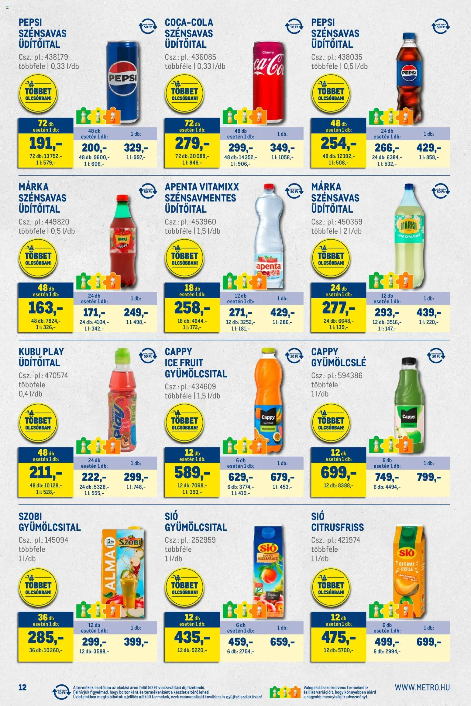 Metro akciós ujság - amely érvényes a következő dátumtól: 02.01.2026 | Oldal: 12 | Termékek: Őszibarack, Gyümölcslé, Limonádé, Só