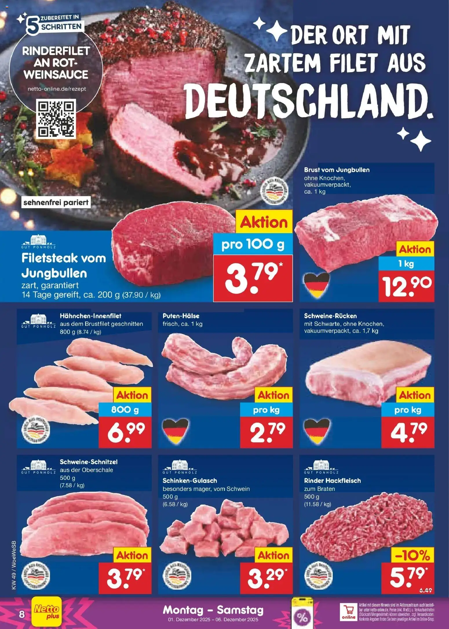 Netto Marken-Discount prospekt Katzweiler	 – gültig ab 01.12.2025 | Seite: 8 | Produkte: Rinderfilet, Schweinerucken, Hackfleisch