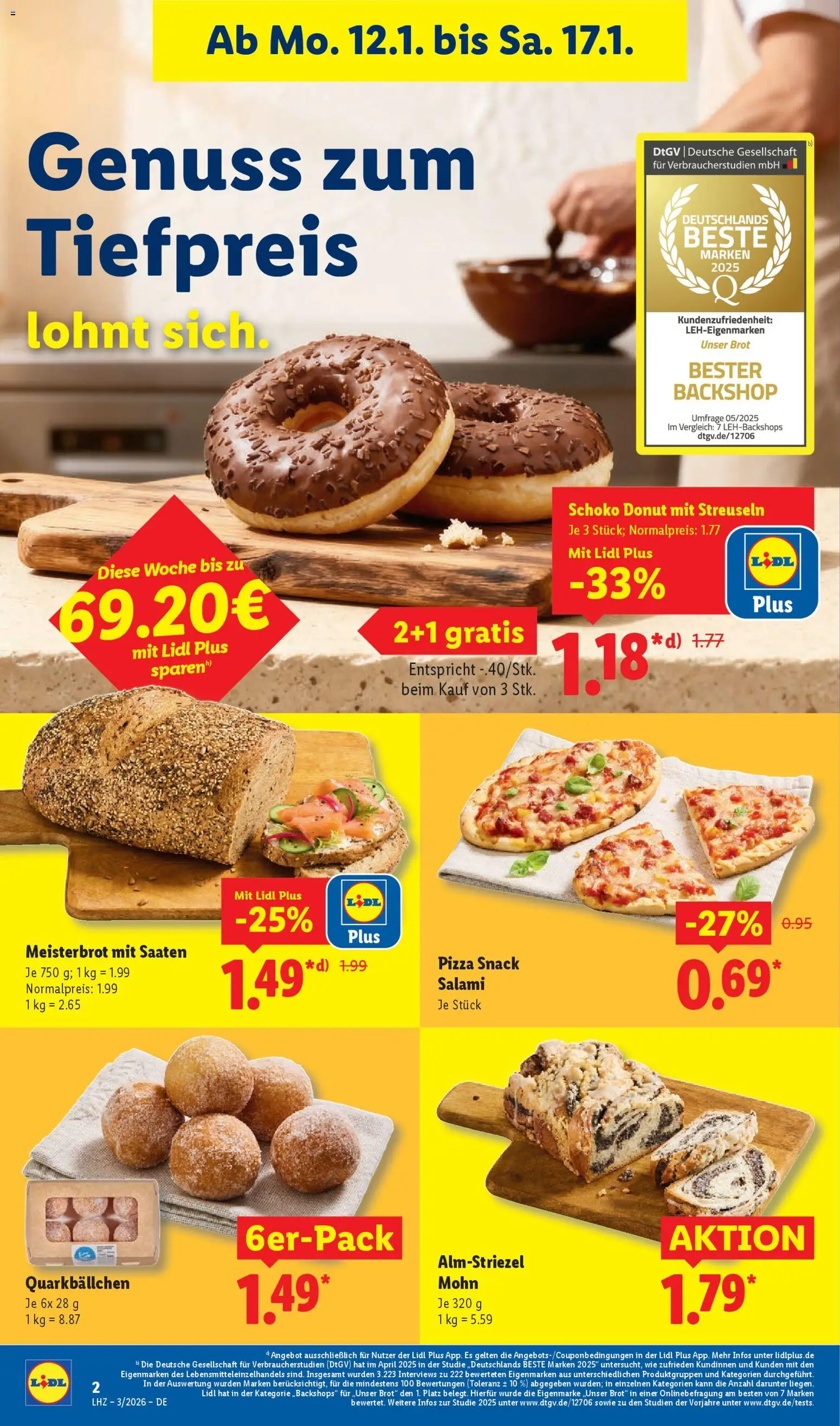 Lidl Prospekt Bestwig – gültig ab 12.01.2026 | Seite: 12 | Produkte: Brot, Salami, Pizza