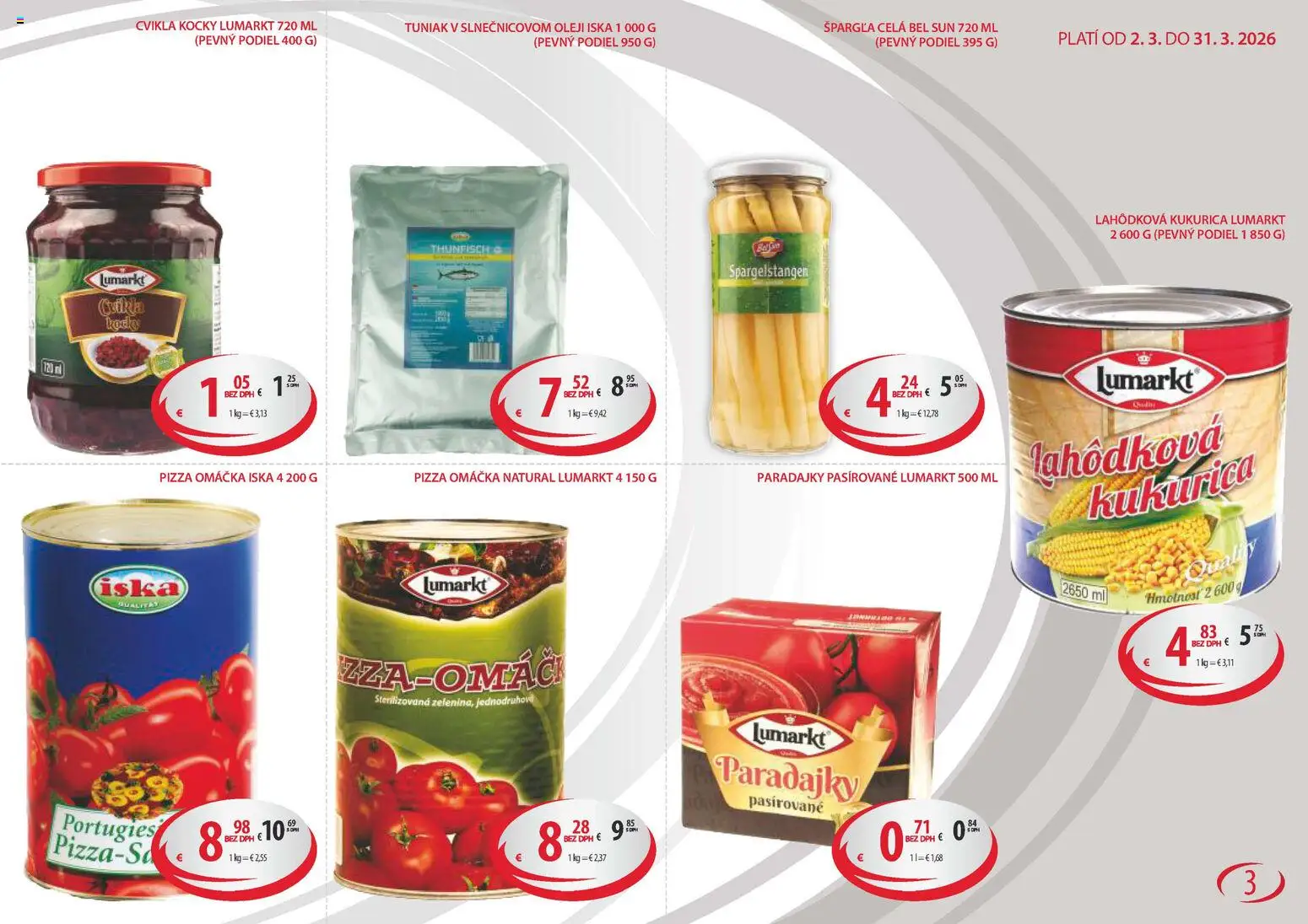 Nové Sintra akcie – leták je platný od 02.03.2026 | Strana: 3 | Produkty: Pizza, Paradajky, Cvikla, Kukurica