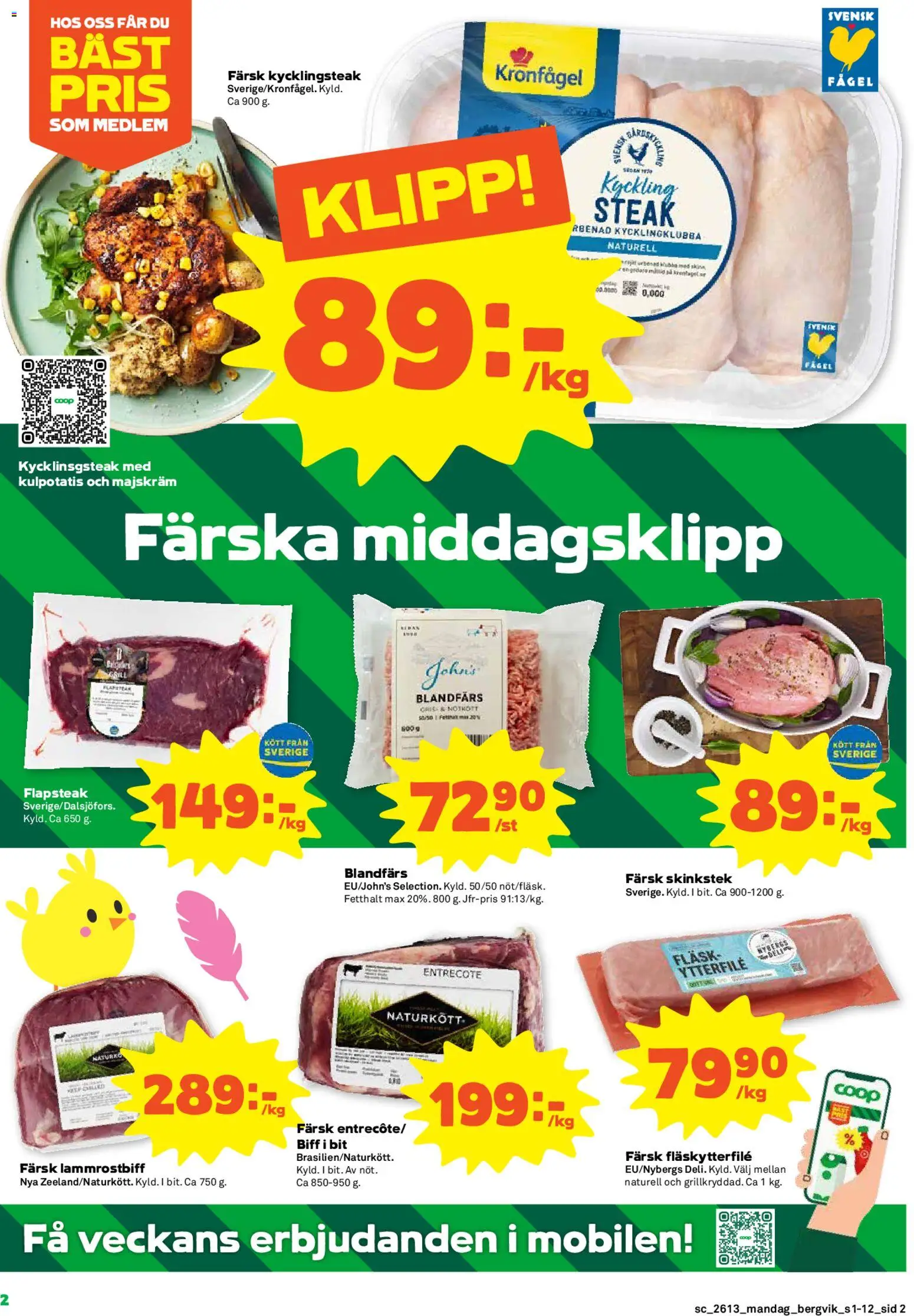 Stora Coop reklamblad aktuell från 23.03.2026 | Sida: 2 | Produkter: Grill, Kycklingklubba, Fläskytterfilé, Blandfärs