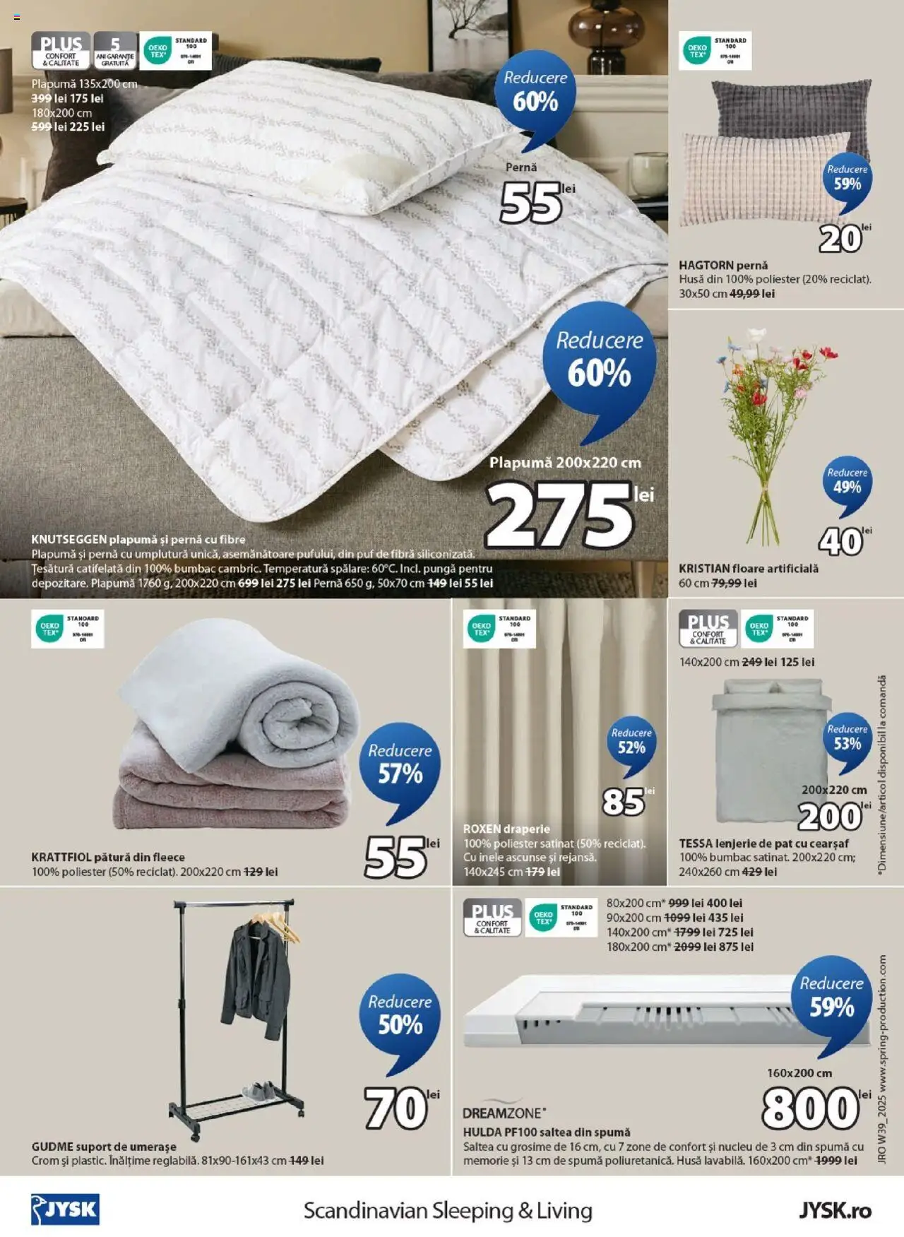 Noul catalog JYSK – valabil de la 26.09.2025 | Pagină: 24 | Produse: Saltea, Lenjerie de pat, Pernă, Floare artificială