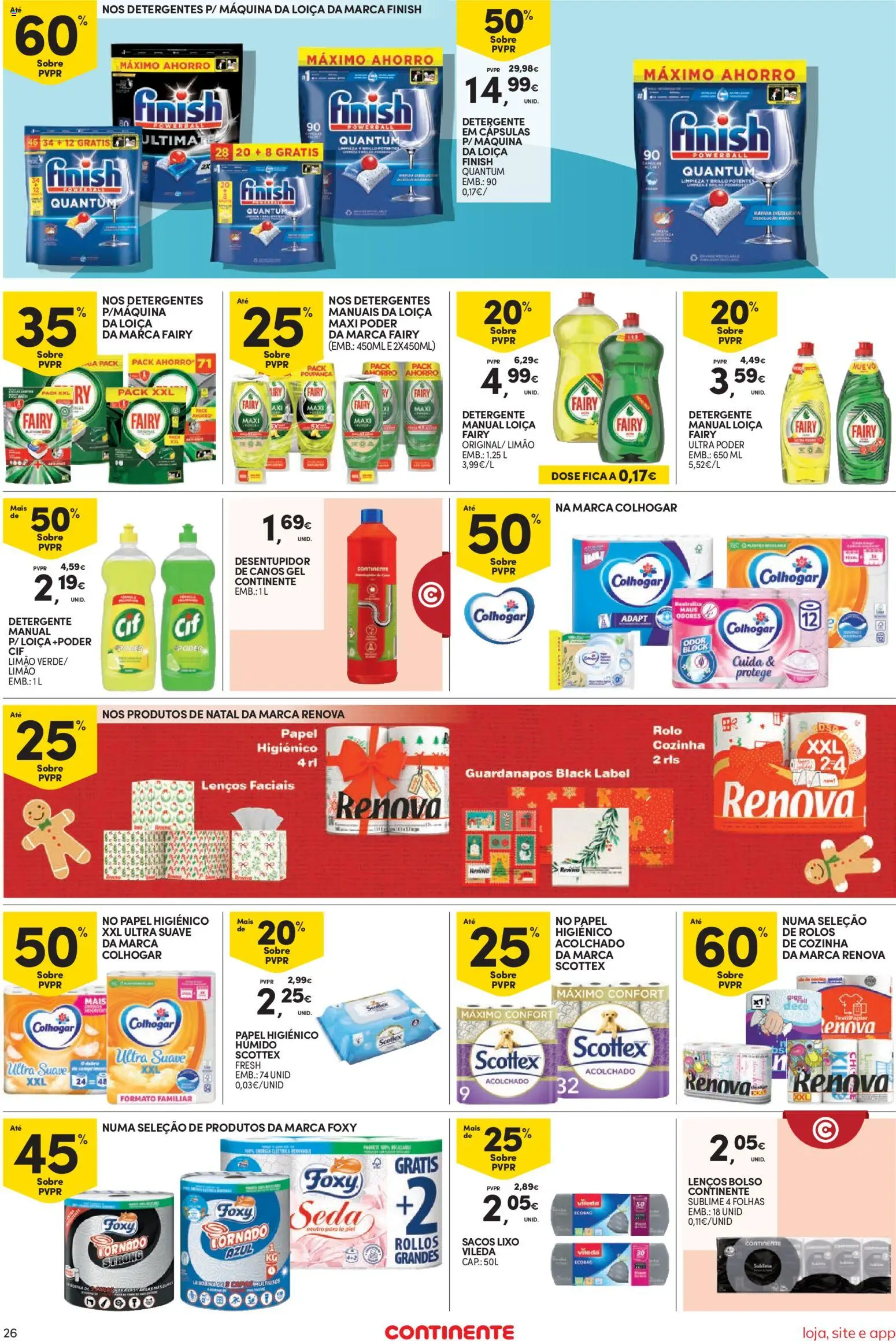 Continente Semanal Continente Bom Dia │ válido de 09.12.2025 | Página: 26 | Produtos: Papel higiénico, Guardanapos, Detergente