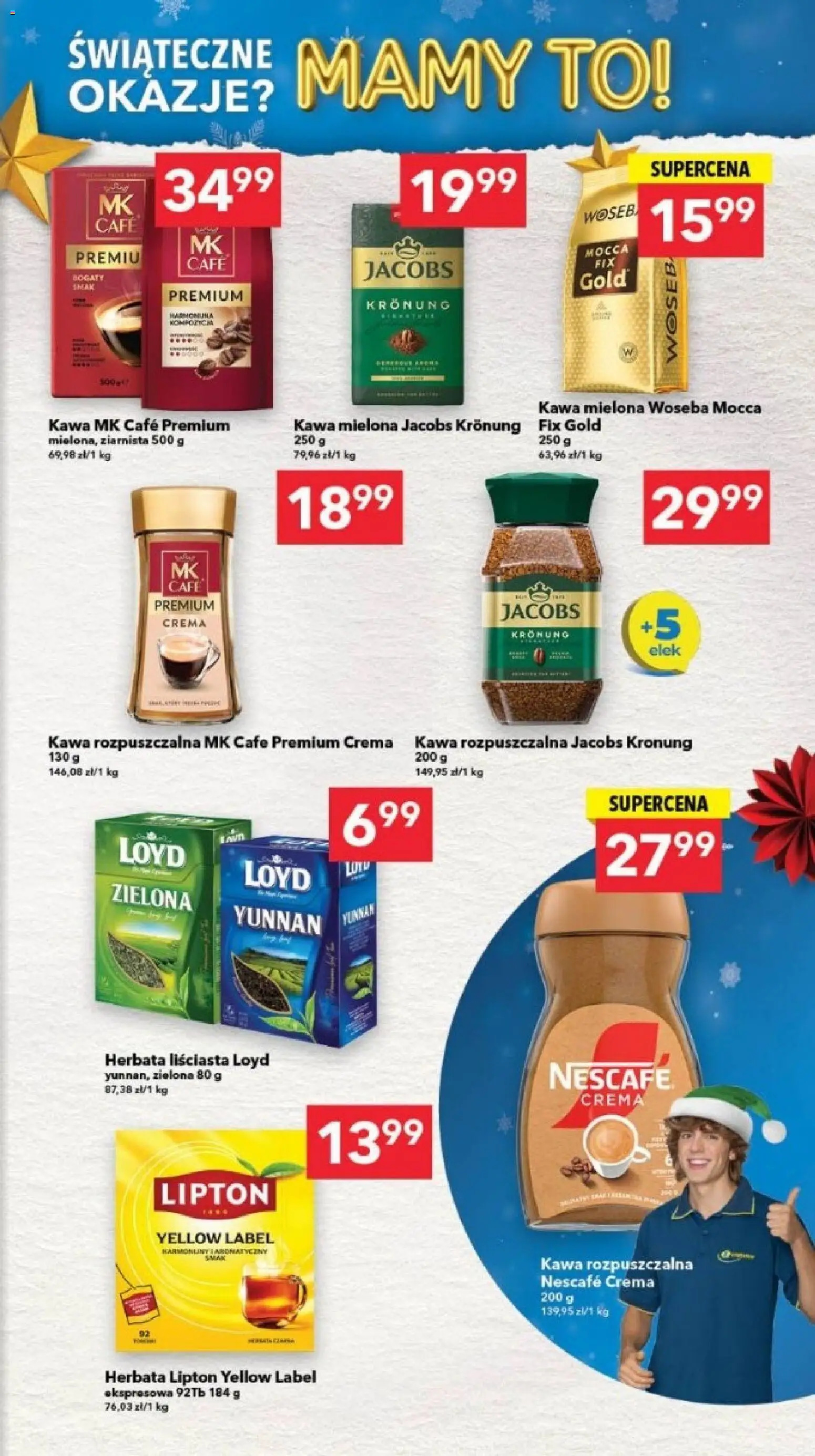 Lewiatan gazetka - Szczecin od 04.12.2025 | Strona: 9 | Produkty: Herbata liściasta, Nescafe, Kawa rozpuszczalna Jacobs Kronung, Kawa