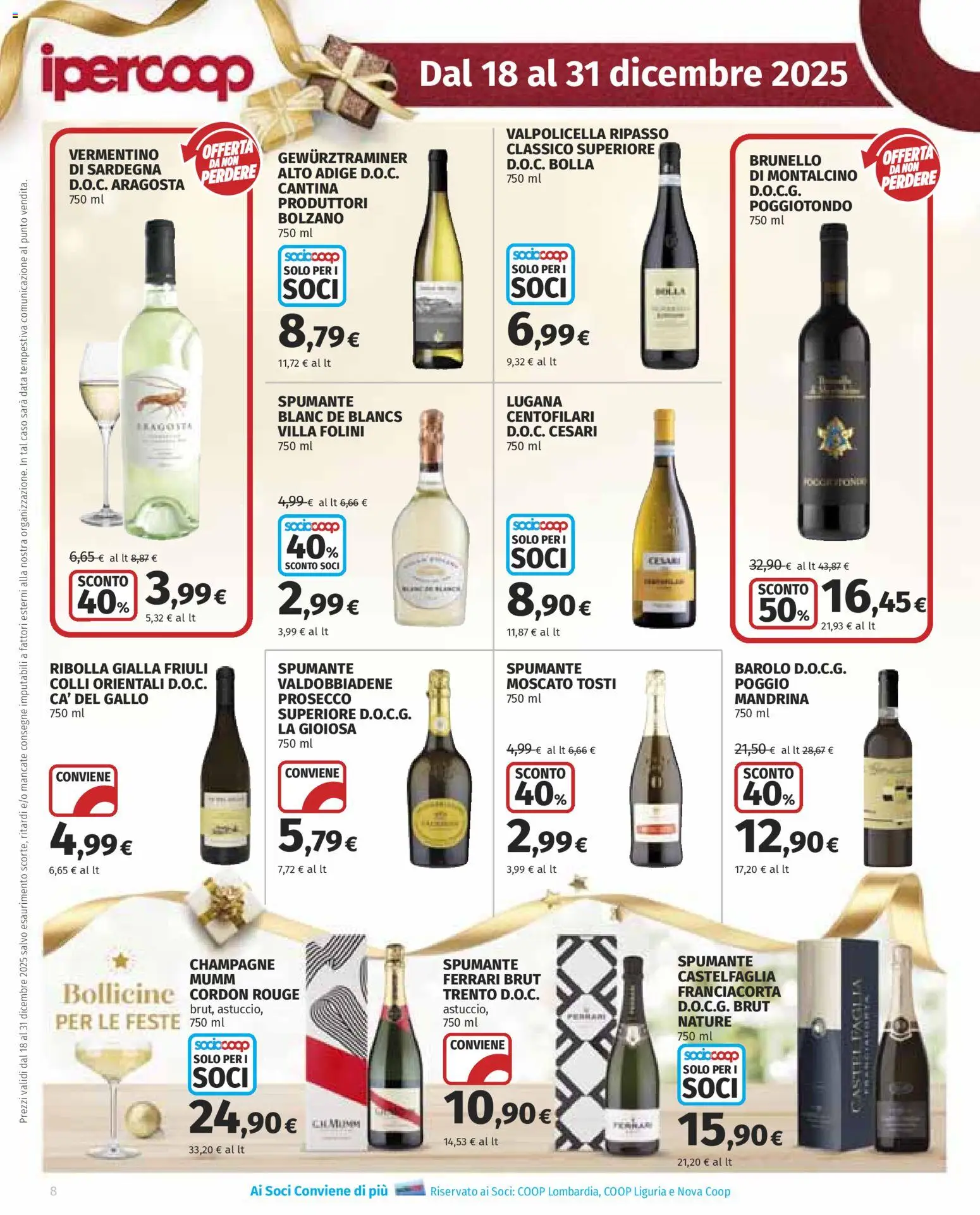 Volantino Ipercoop del 18.12.2025 | Pagina: 8 | Prodotti: Prosecco, Data, Spumante, Champagne