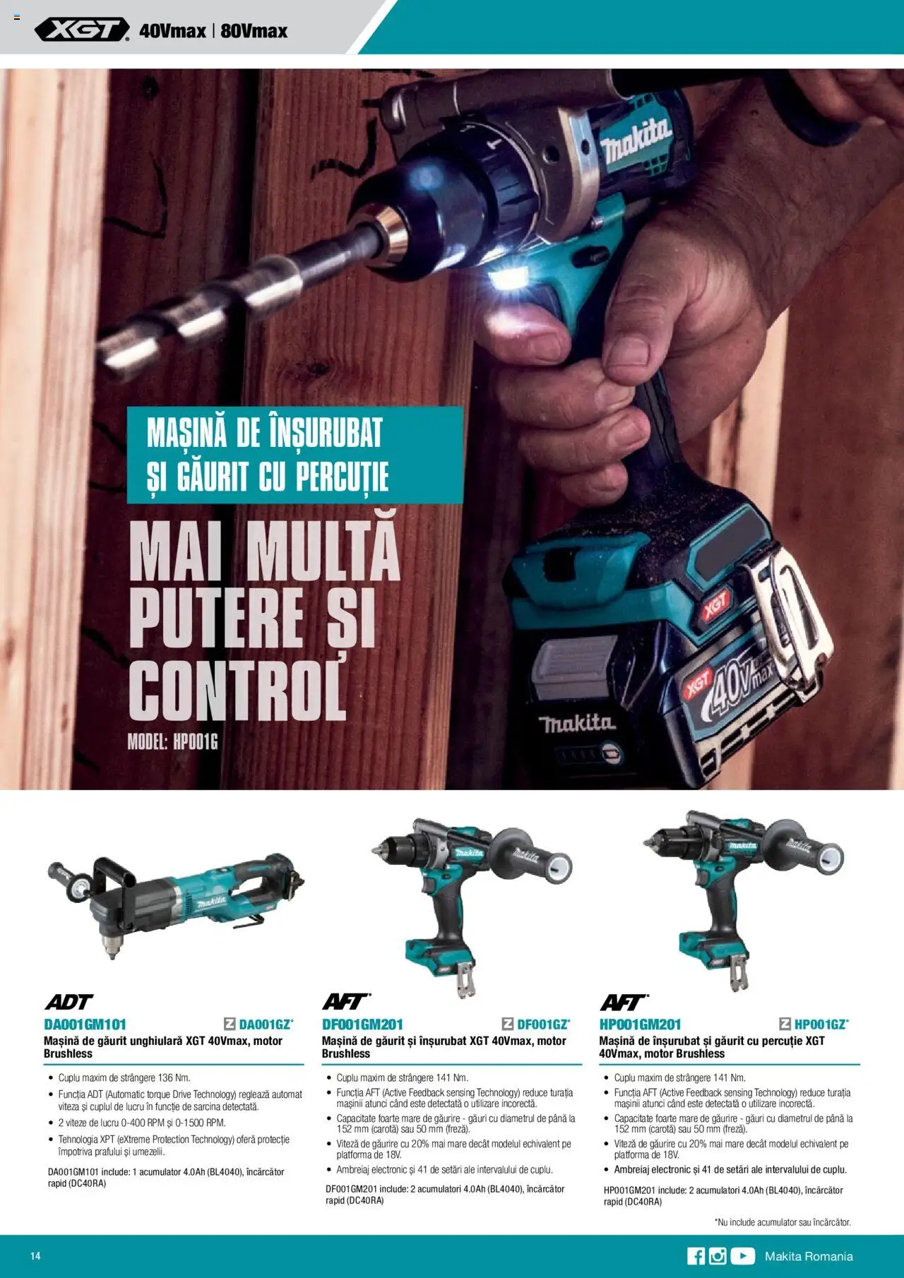 Makita catalog - Mașini cu acumulatori XGT 40Vmax / 80Vmax – valabil de la 01.02.2024 | Pagină: 14 | Produse: Mașină de găurit, Încărcător