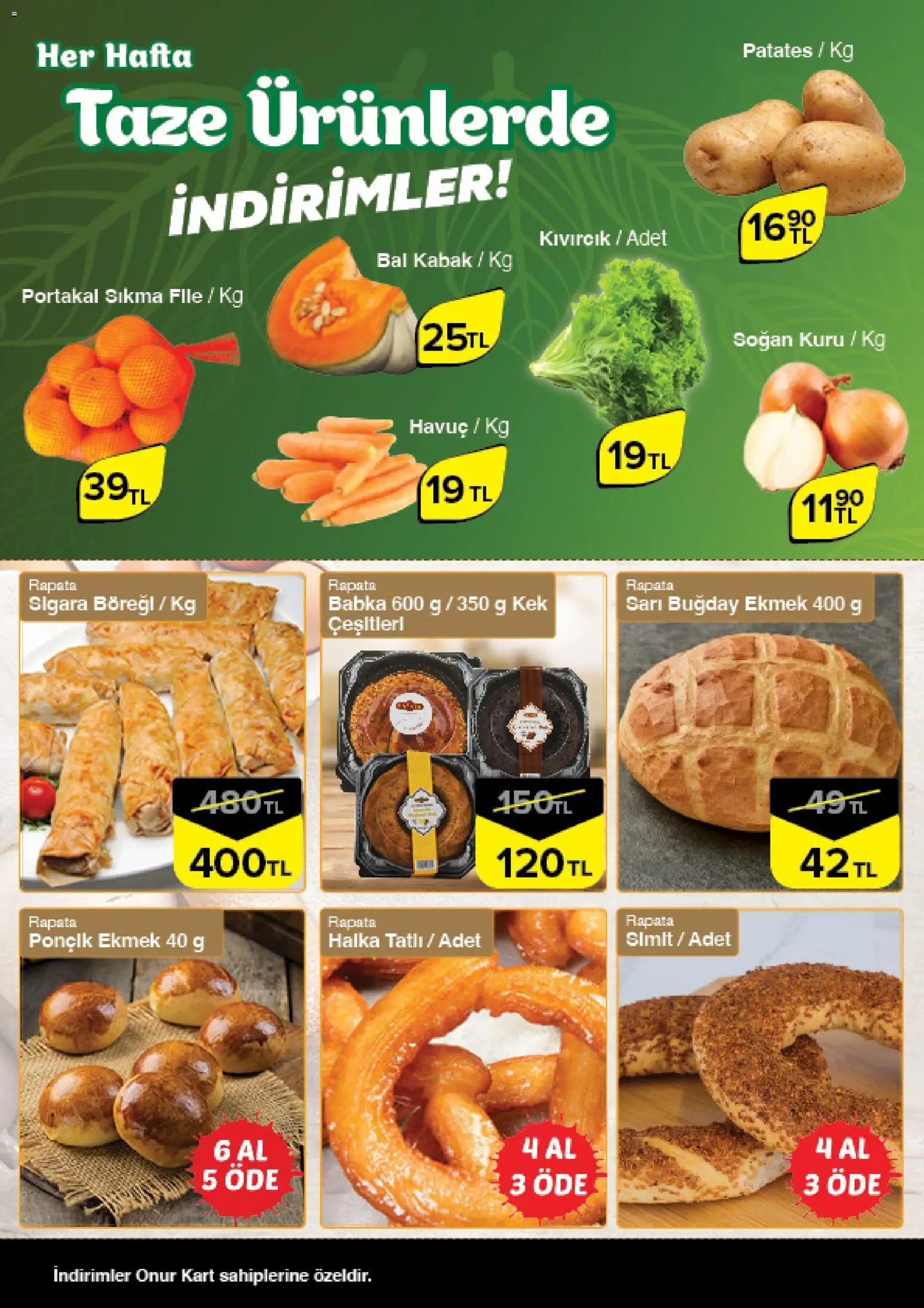 Onur Market Taze Ürünlerde İndirimler - Bursa - 09.01.2026 tarihinden itibaren geçerlidir | Sayfa: 4 | Ürünler: Kabak, Ekmek, Havuç, Soğan
