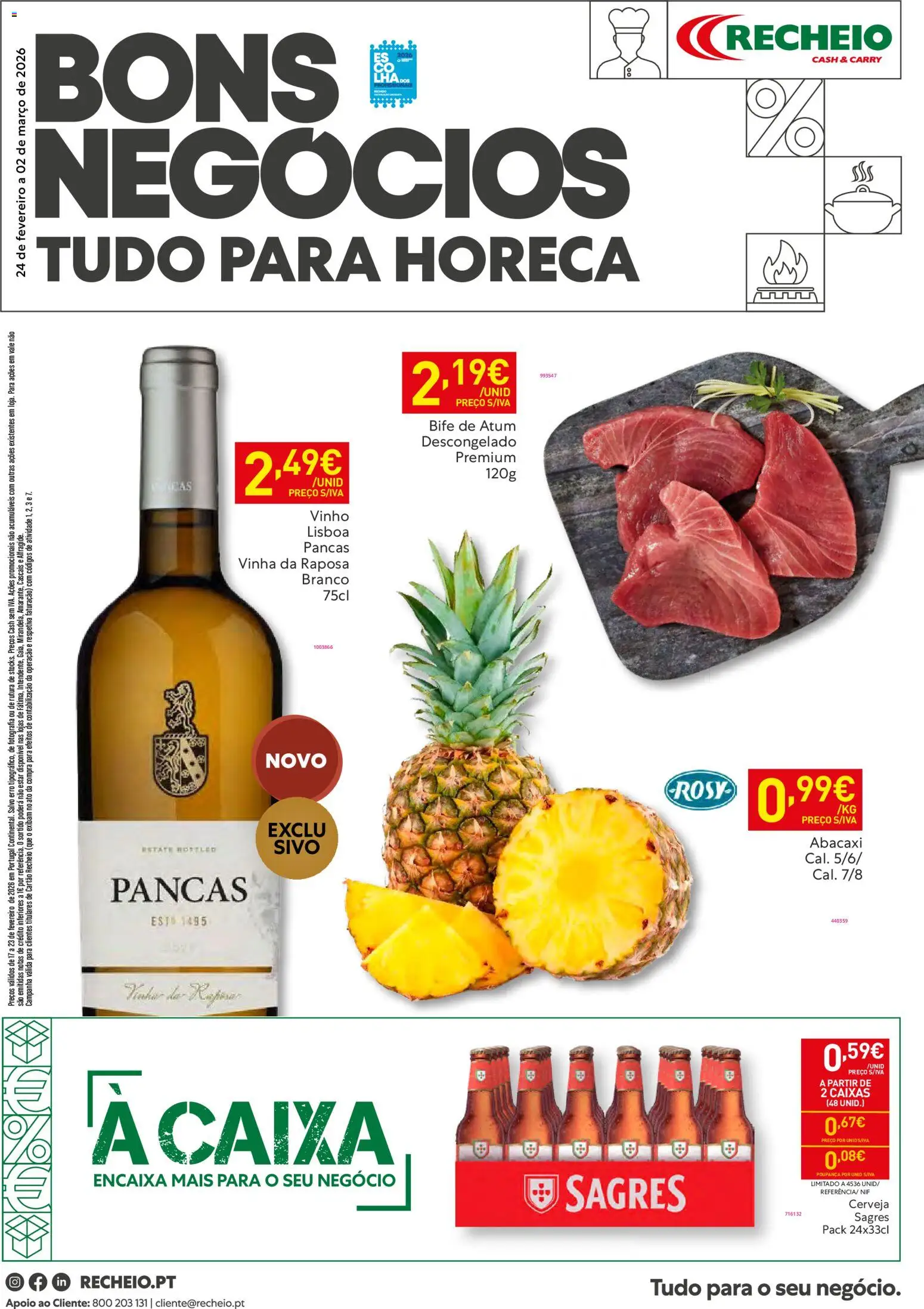 Recheio - Horeca Bons Negócios │ válido de 24.02.2026 | Página: 1 | Produtos: Atum, Vinho, Cerveja, Abacaxi