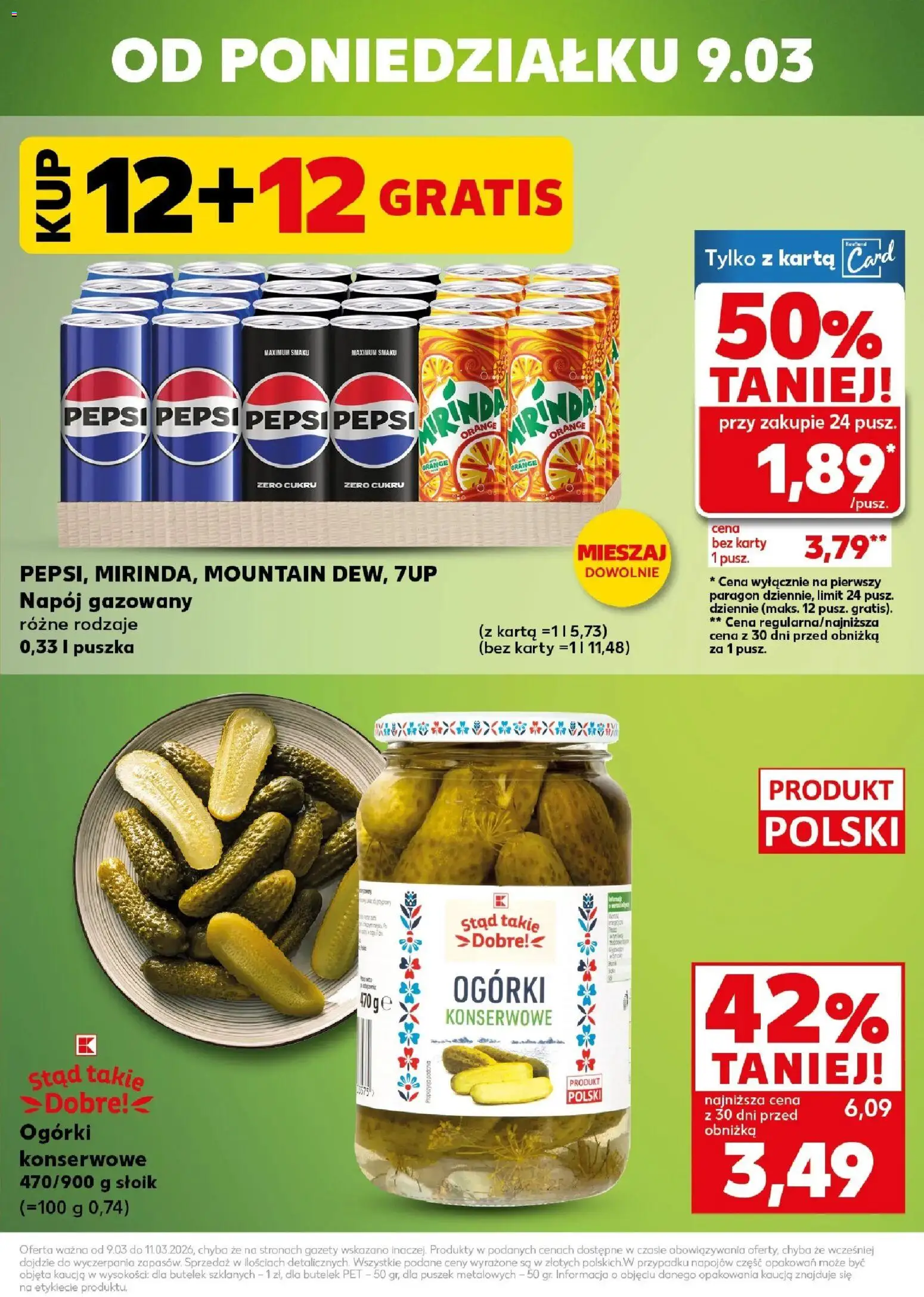 Kaufland gazetka - Mocny start od 09.03.2026 | Strona: 3 | Produkty: Karta, Pepsi, Ogórki