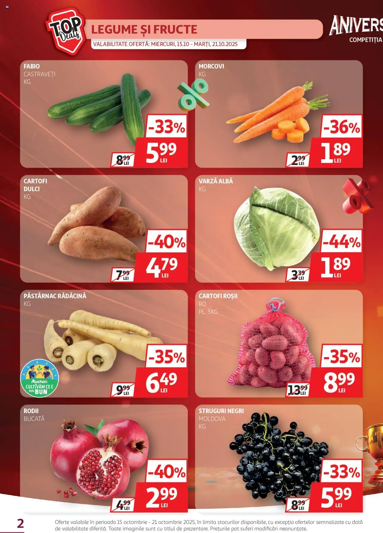 Noul catalog Auchan – valabil de la 13.10.2025 | Pagină: 2 | Produse: Struguri, Morcovi, Legume, Fructe