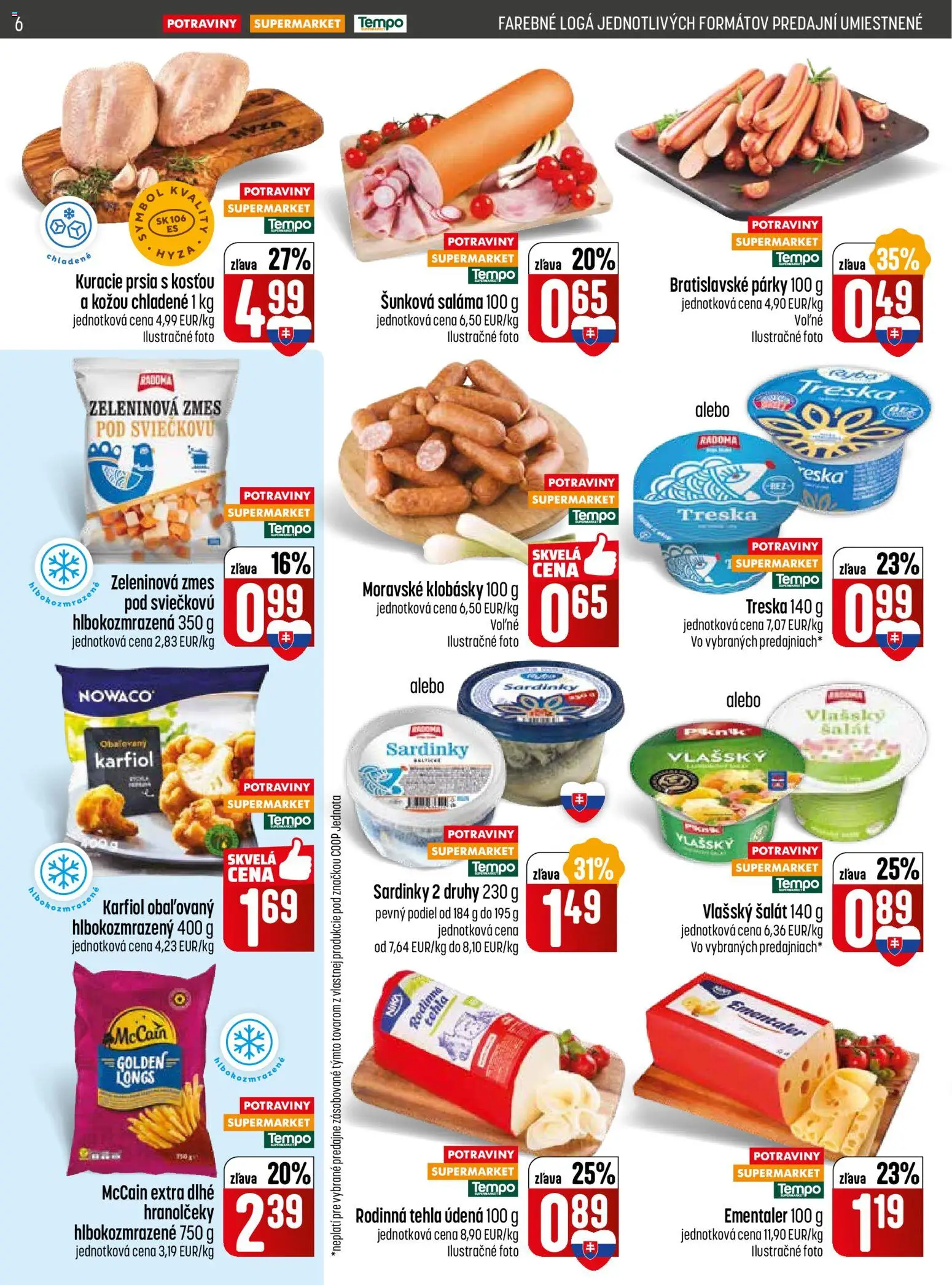 Nové COOP Jednota akcie – leták je platný od 05.02.2026 | Strana: 6 | Produkty: Sardinky, Saláma, Šalát, Treska