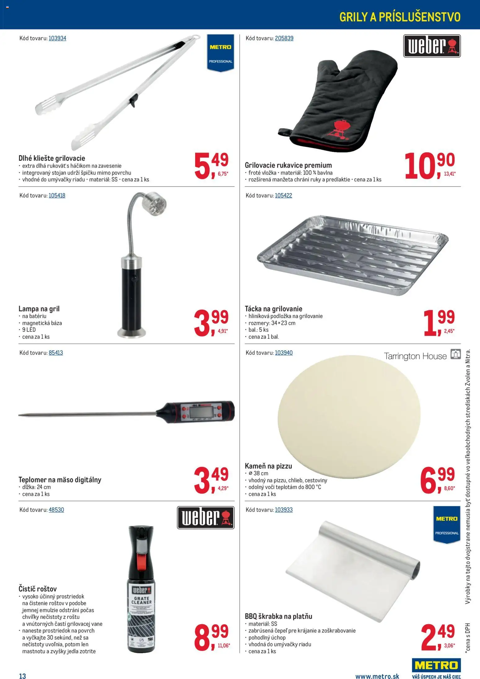 Nové Metro akcie – leták je platný od 08.04.2026 | Strana: 13 | Produkty: Gril, Lampa, Teplomer