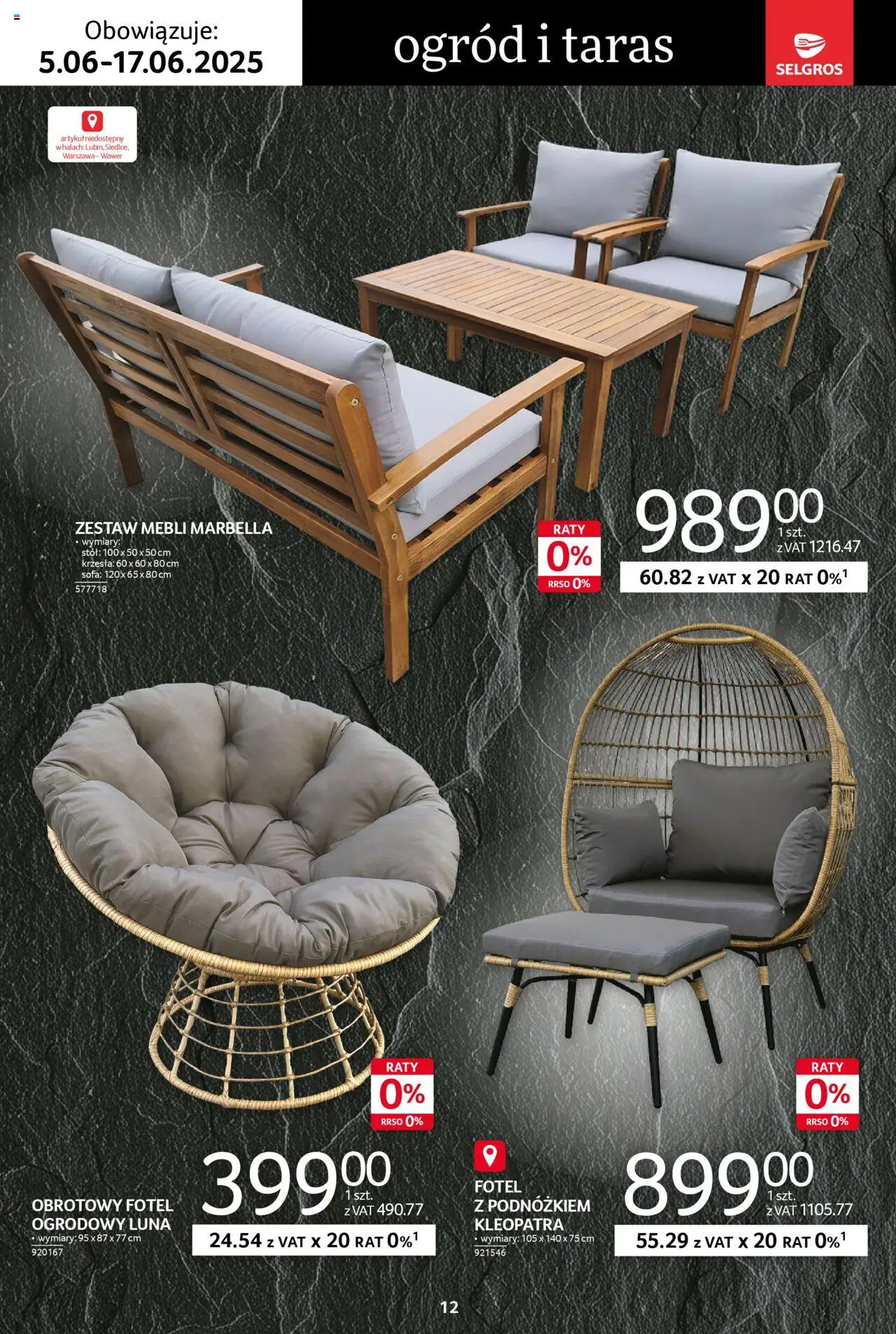 Selgros cash&carry Gazetka - Premium od 05.06.2025 | Strona: 12 | Produkty: Fotel ogrodowy, Sofa, Fotel, Stół