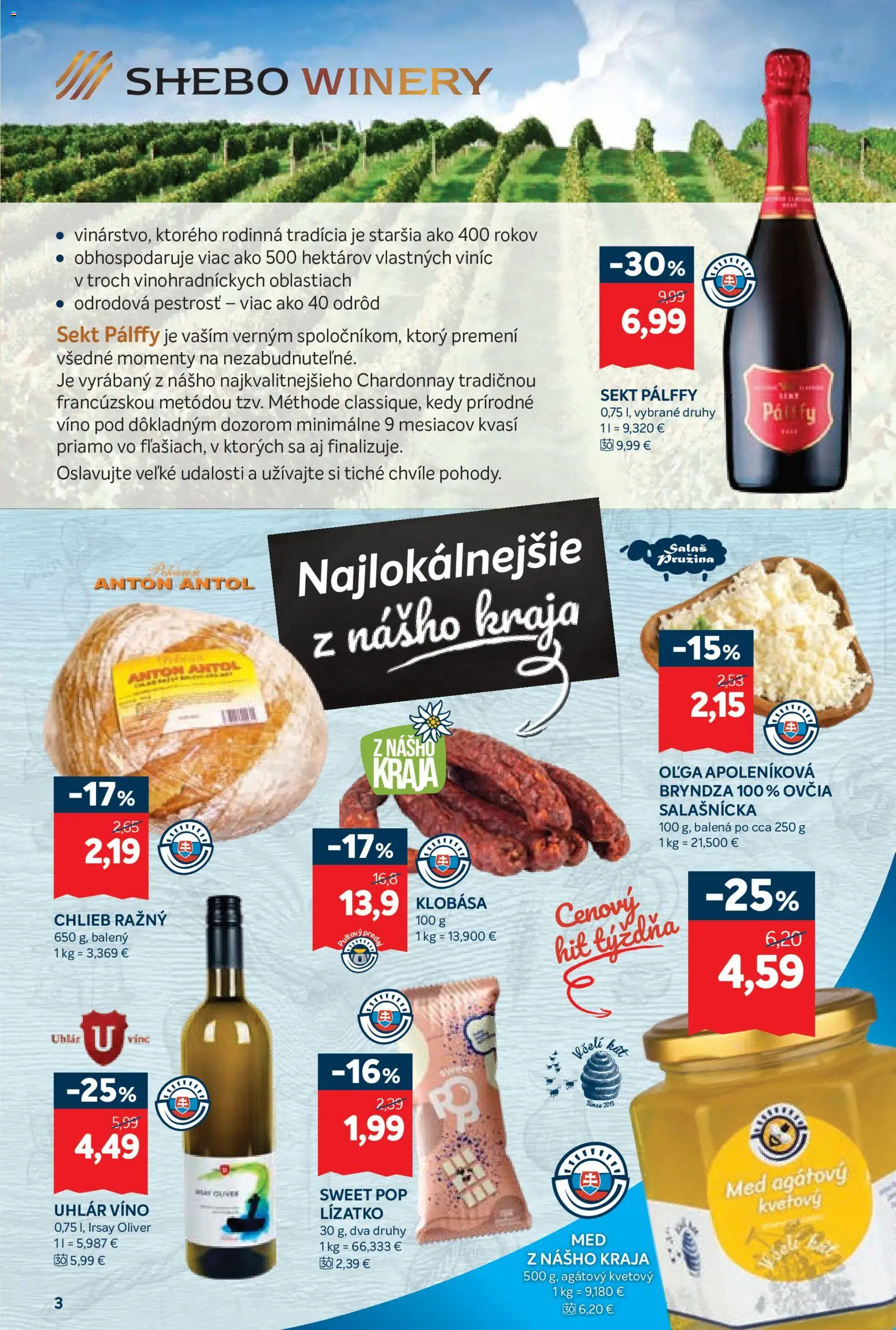 Nové Kraj akcie – leták je platný od 23.10.2025 | Strana: 3 | Produkty: Chlieb, Klobása, Bryndza, Med