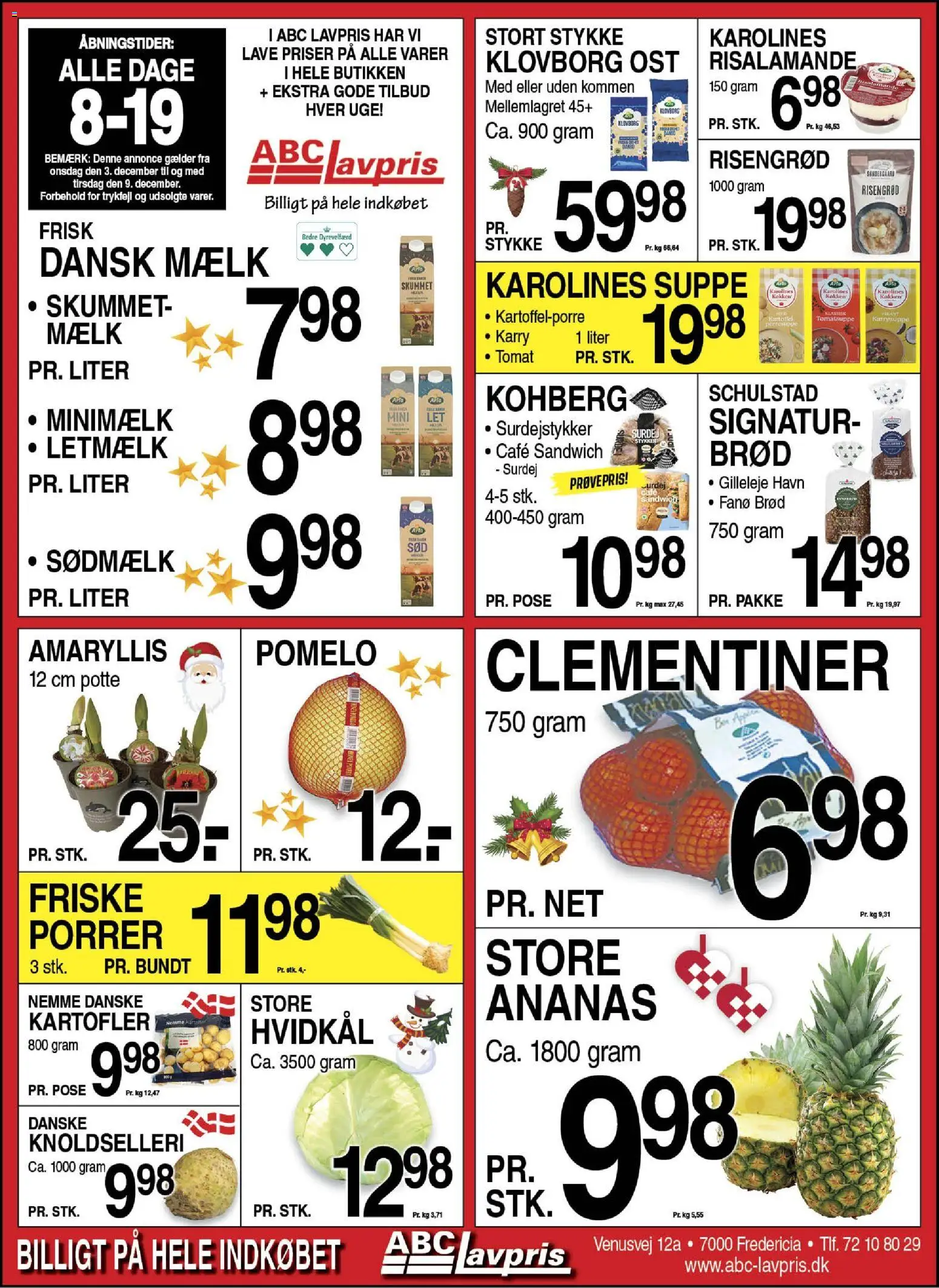 Abc Lavpris tilbudsavis – gyldig fra 03.12.2025 | Side: 1 | Produkter: Mælk, Brød, Ananas, Hvidkål