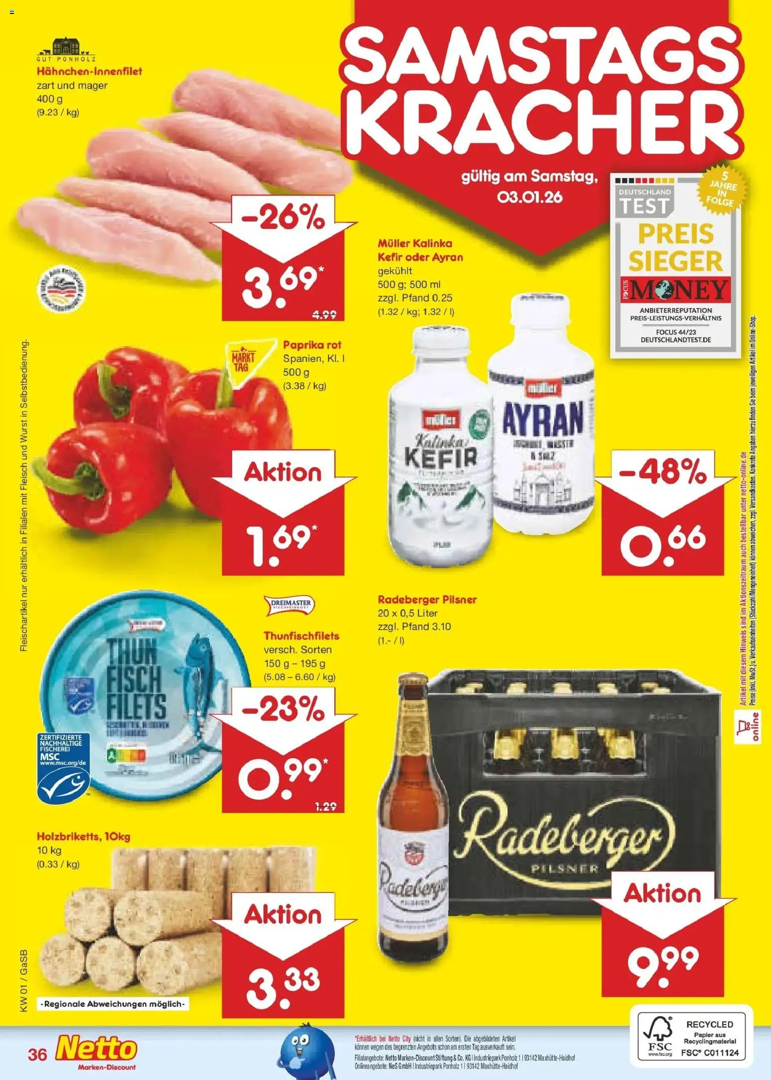 Netto Marken-Discount prospekt Bremen-Lesum	 – gültig ab 28.12.2025 | Seite: 50 | Produkte: Kefir, Paprika rot, Wurst, Radeberger pilsner
