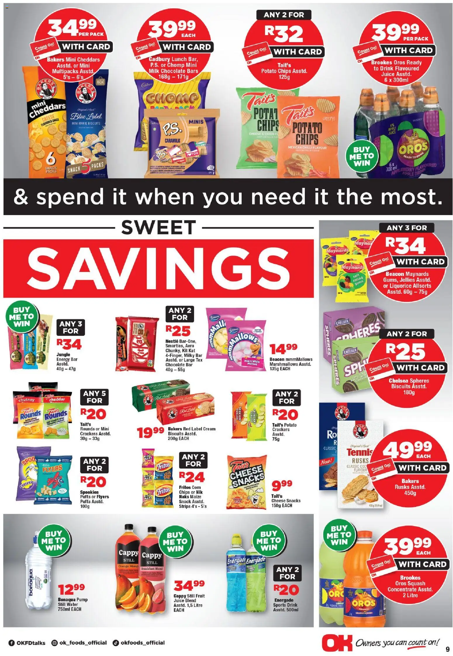 New OK Foods catalogue – valid from 05.01.2026 | Page: 9 | Products: Biscuits, Chocolate, Snacks, Water