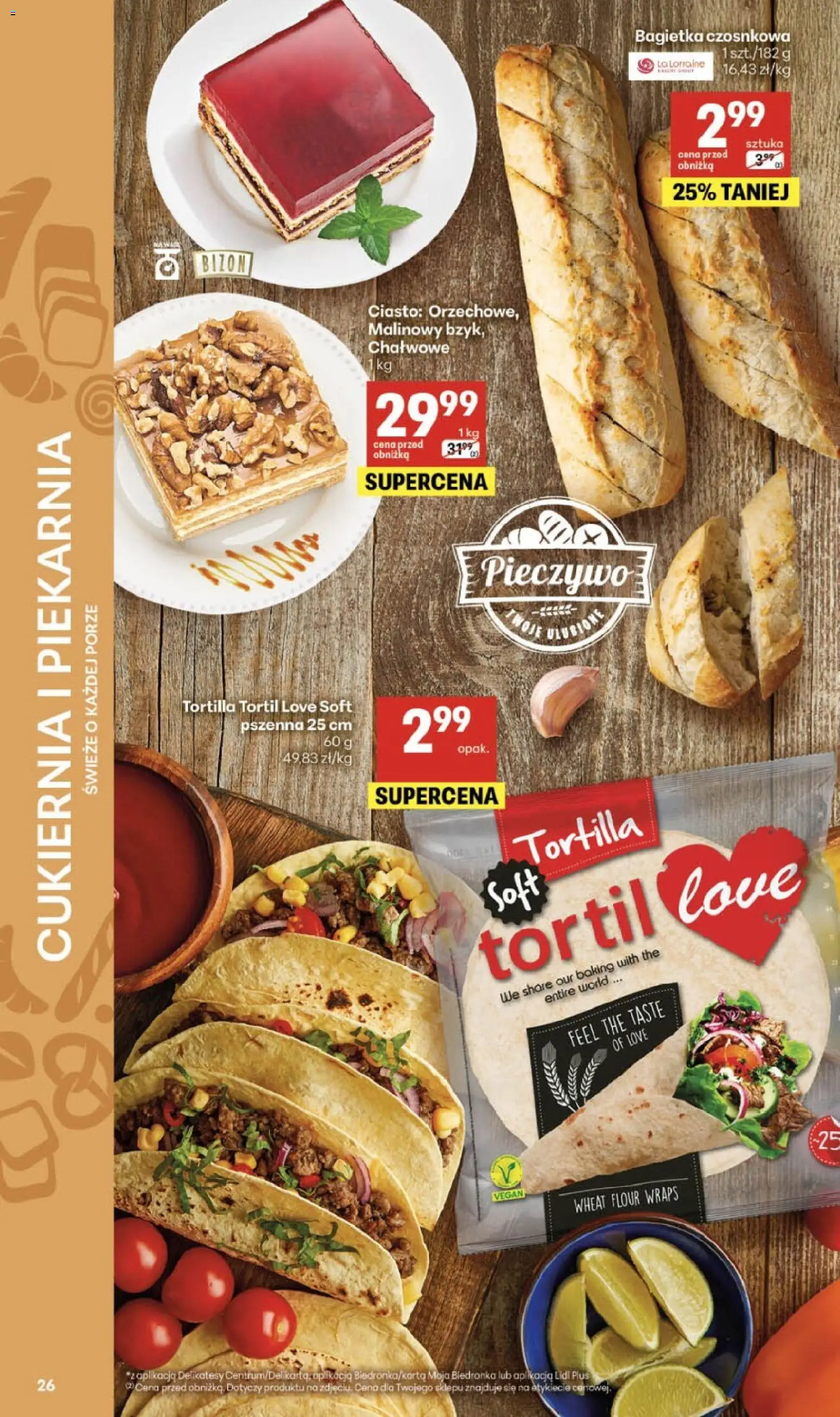 Delikatesy Centrum gazetka od 05.03.2026 | Strona: 26 | Produkty: Pieczywo, Ciasto, Bagietka czosnkowa, Tortilla
