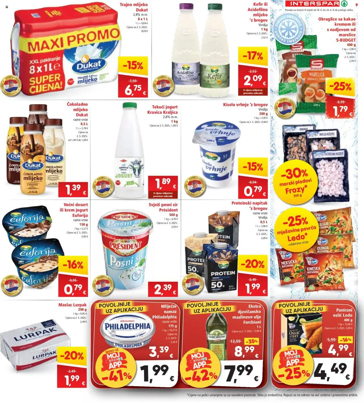 Interspar katalog | vrijedi od 18.06.2025 | Stranica: 9 | Proizvodi: Mlijeko, Maslac, Morski plodovi, Kakao