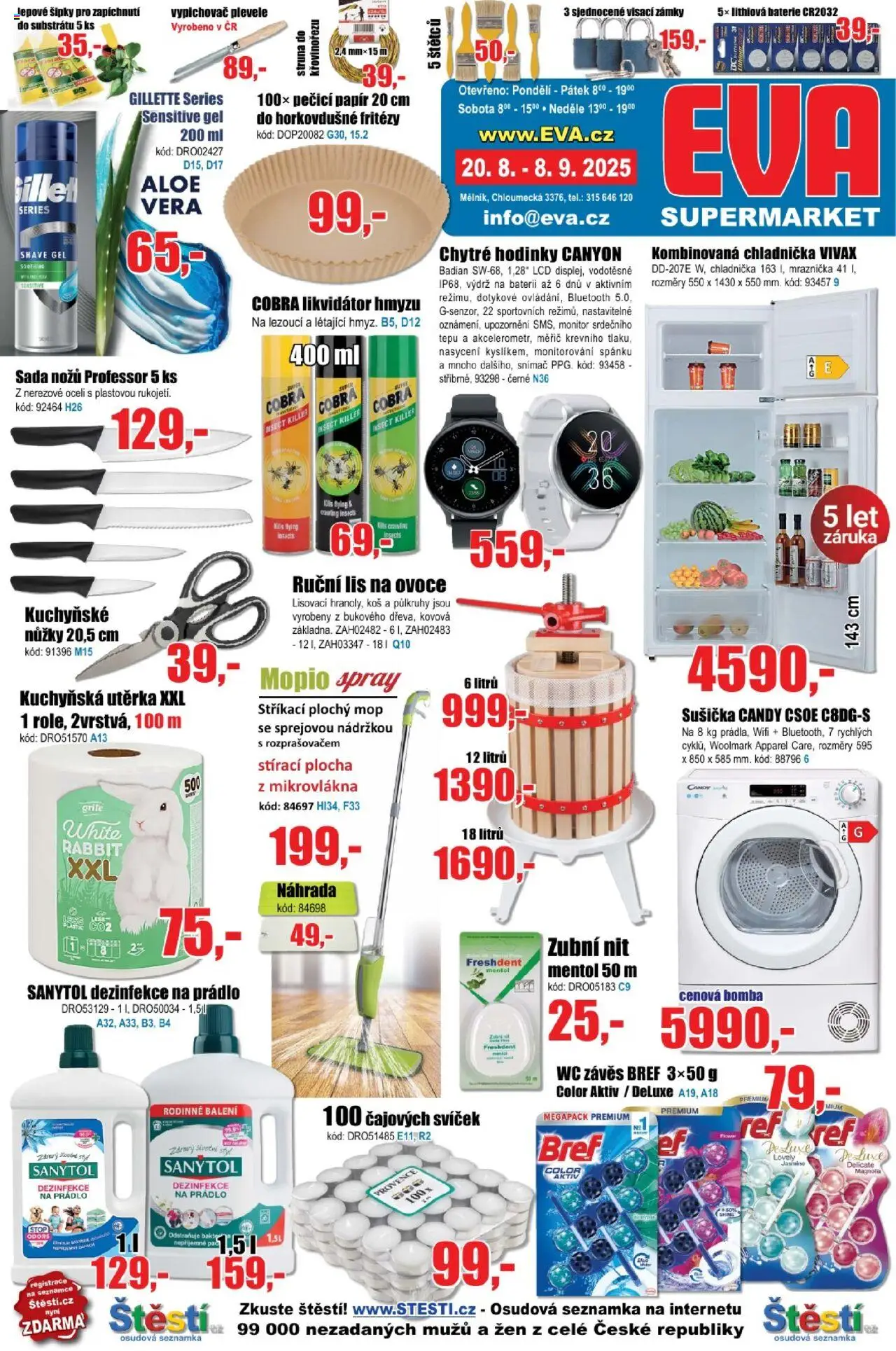 Eva supermarket leták od 20.08.2025 | Strana: 1 | Produkty: Nůžky, Lis na ovoce, Mop, Lis