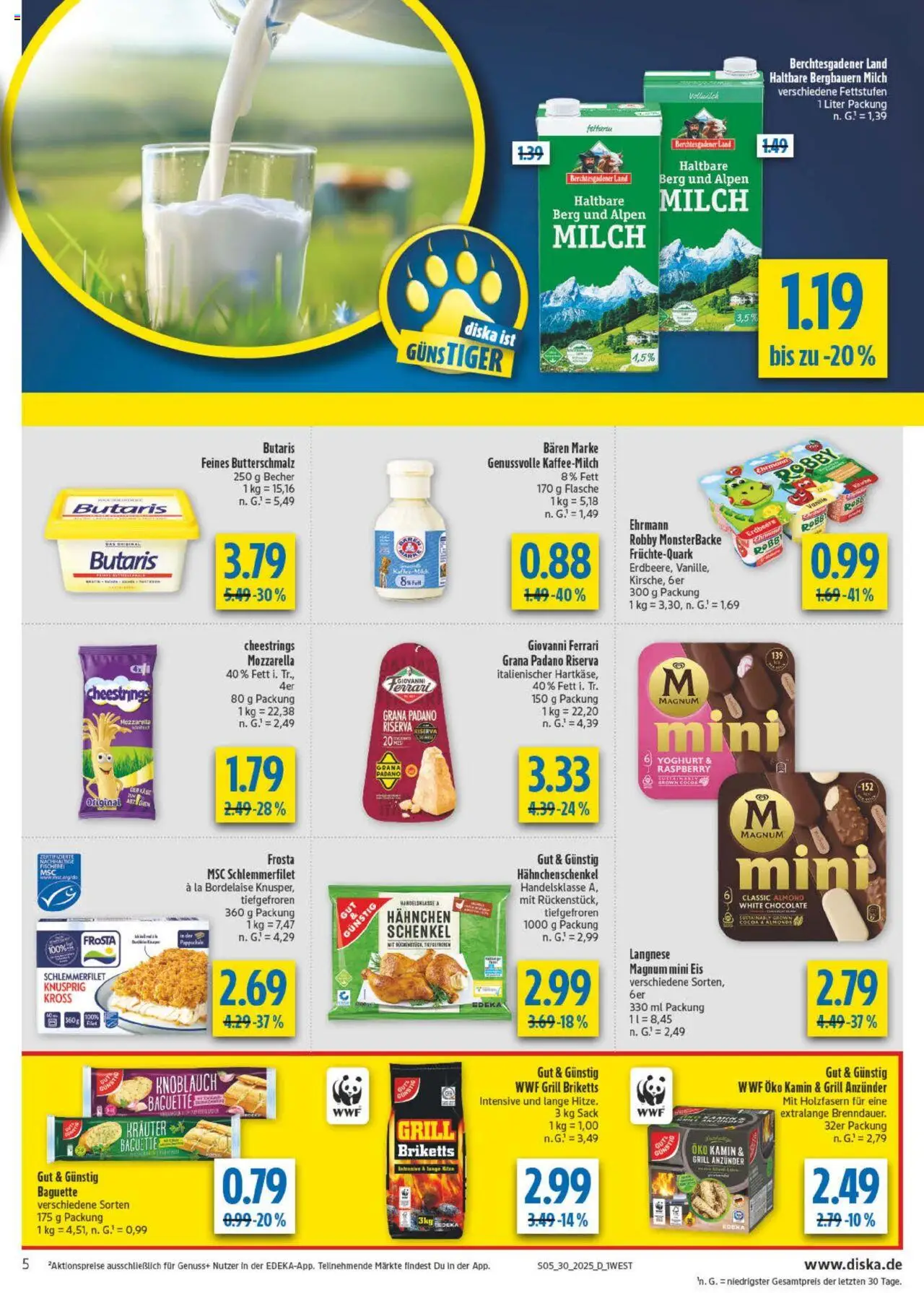 Diska - Bayern - gültig ab dem 21.07.2025 | Seite: 5 | Produkte: Haltbare milch, Frosta, Knoblauch, Eis