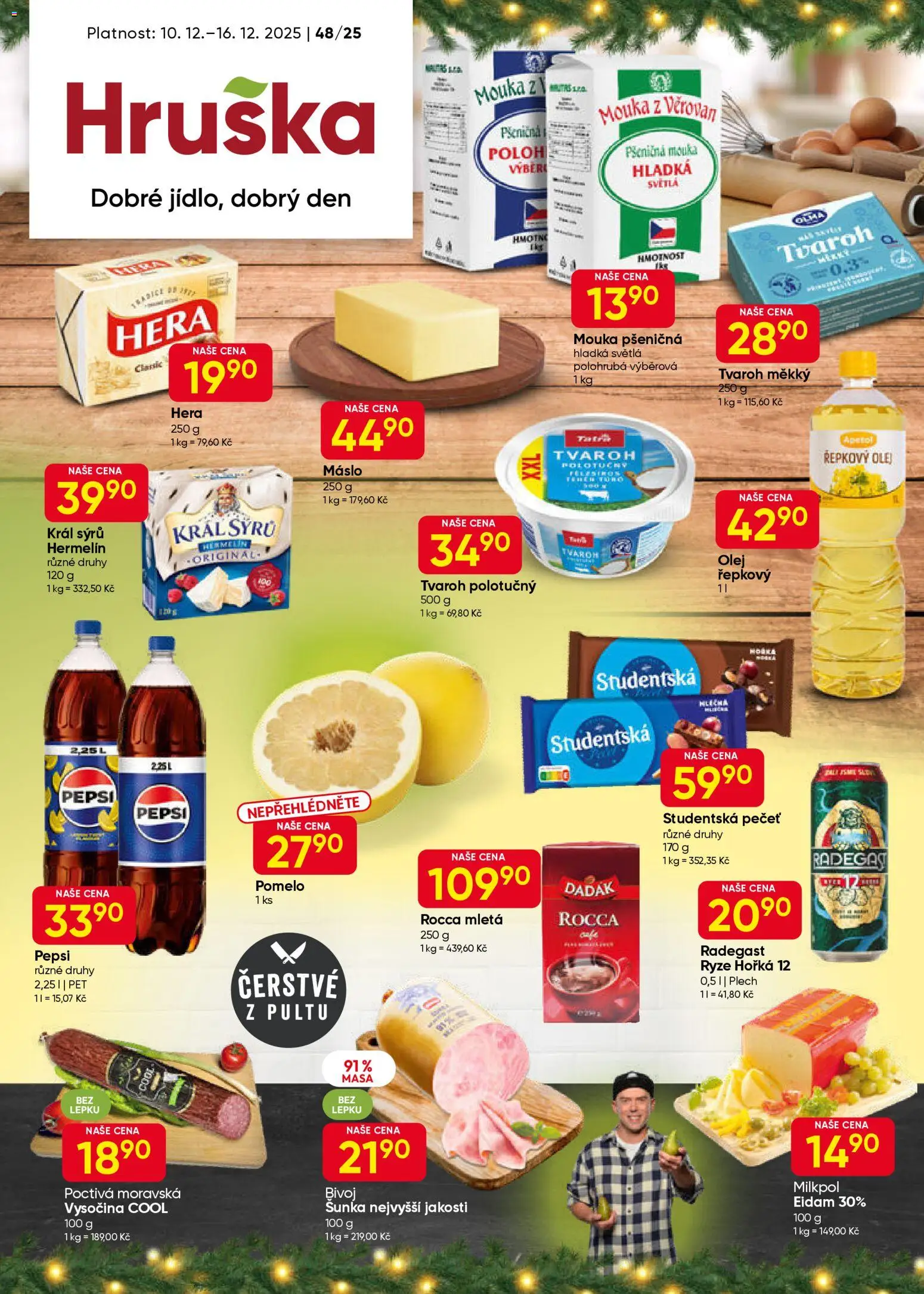 Hruška leták od 10.12.2025 | Strana: 1 | Produkty: Pepsi, Hermelín, Plech, Radegast