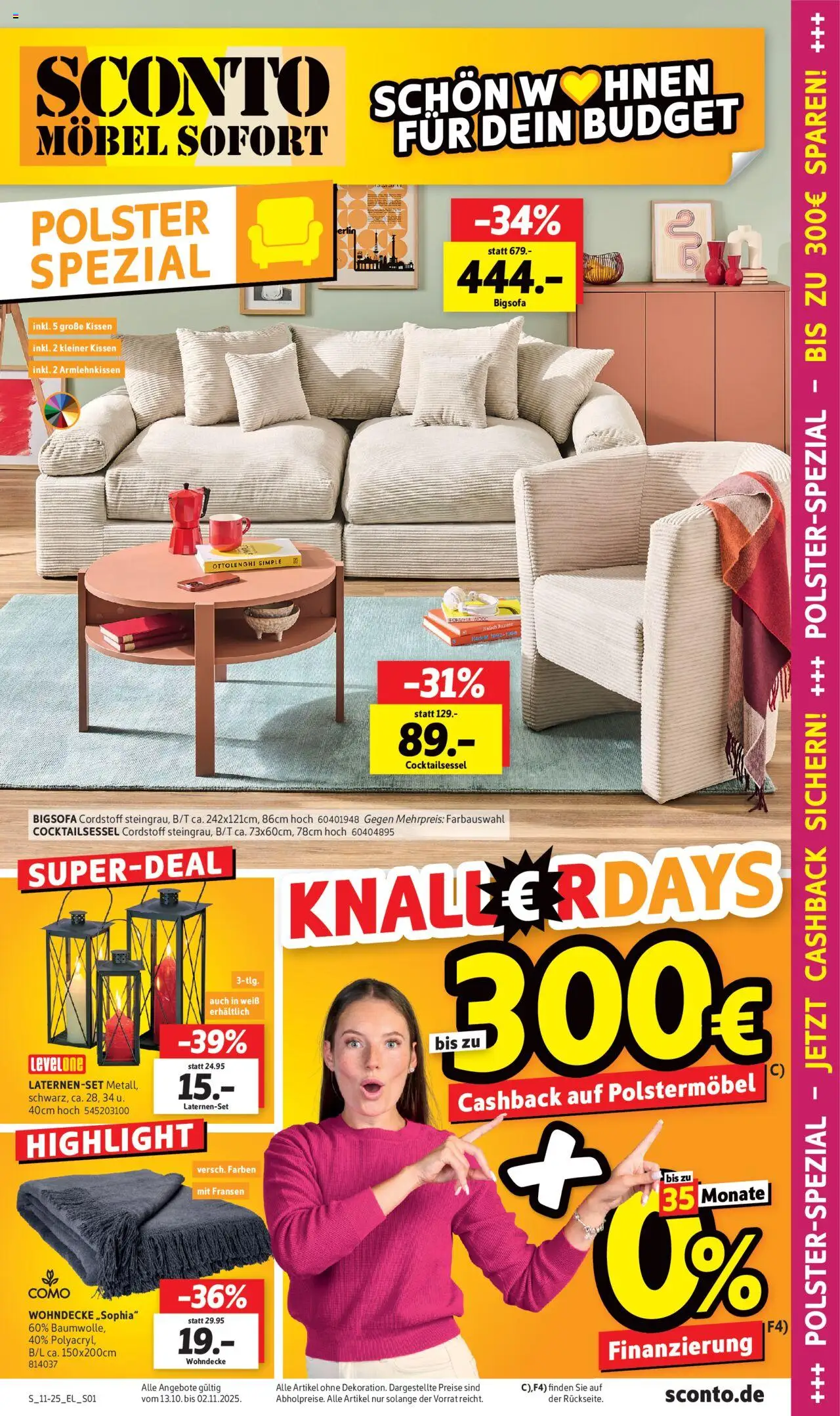 Sconto Prospekt 	 – gültig ab 13.10.2025 | Seite: 9 | Produkte: Bigsofa, Kissen