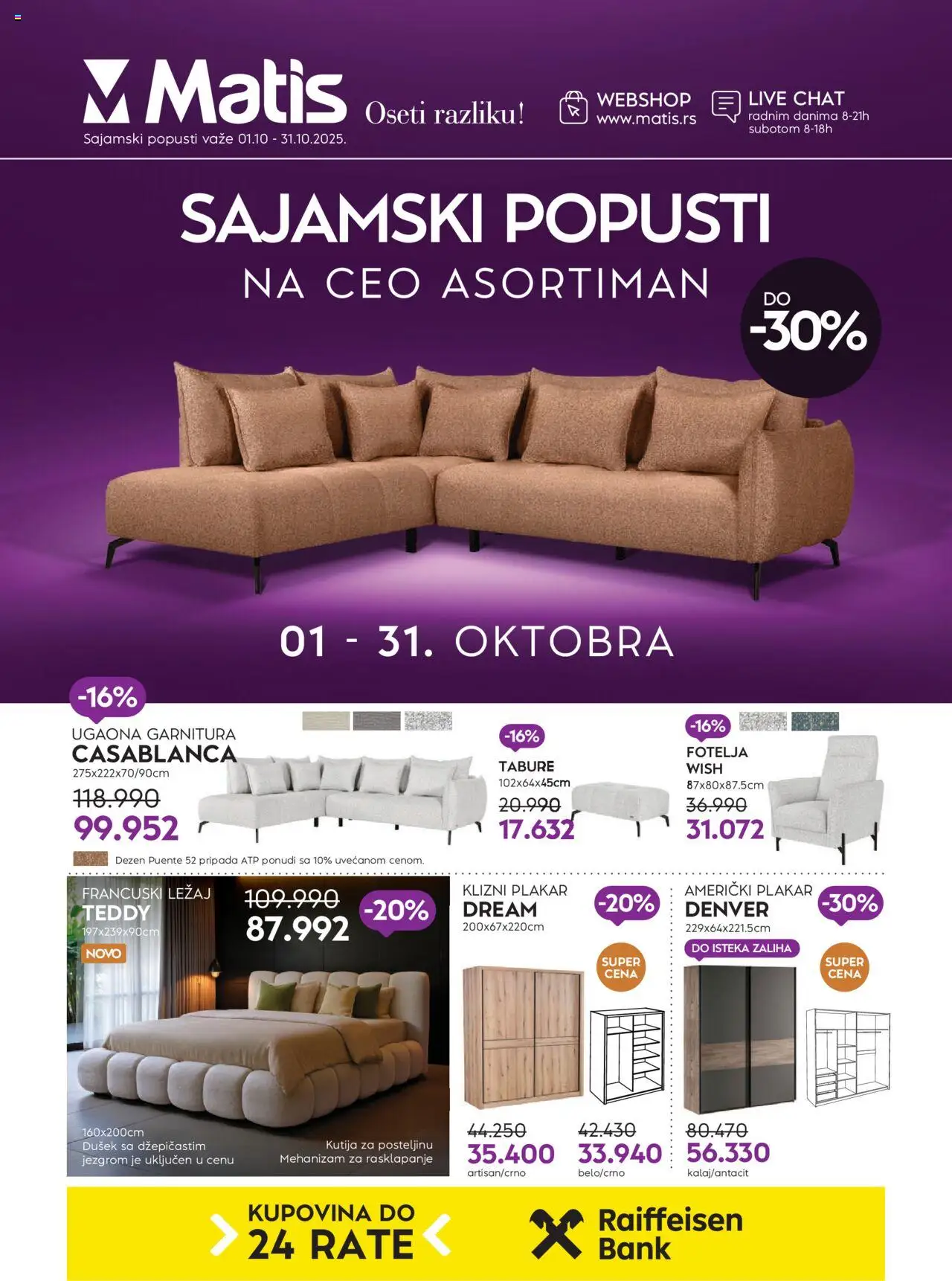 Matis katalog - važi od 01.10.2025 | Strana: 1 | Proizvode: Dušek, Fotelja, Francuski ležaj, Ugaona garnitura
