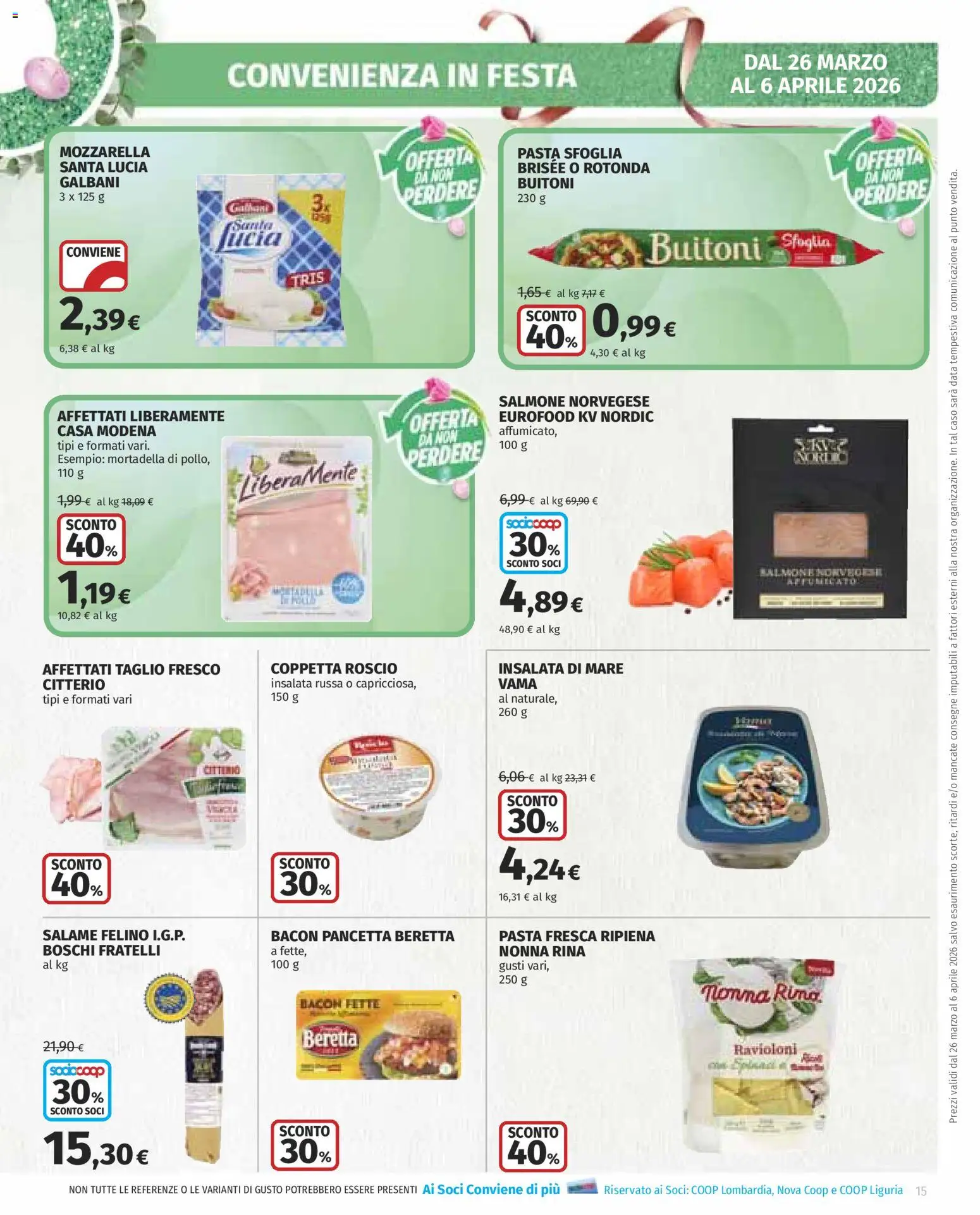 Volantino COOP del 26.03.2026 | Pagina: 15 | Prodotti: Salame, Pasta sfoglia, Pasta, Insalata russa