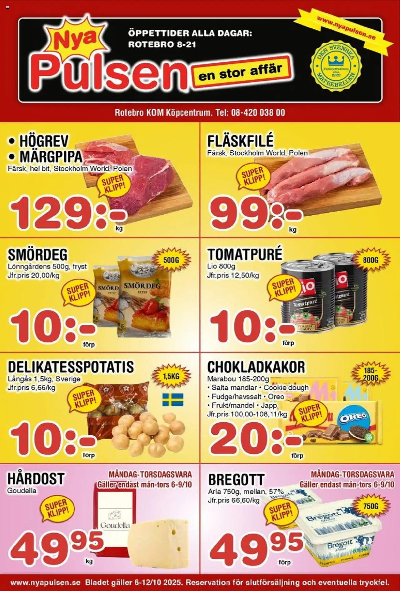 Nya Pulsen reklamblad aktuell från 06.10.2025 | Sida: 1 | Produkter: Galler, Bregott, Tomatpure, Oreo