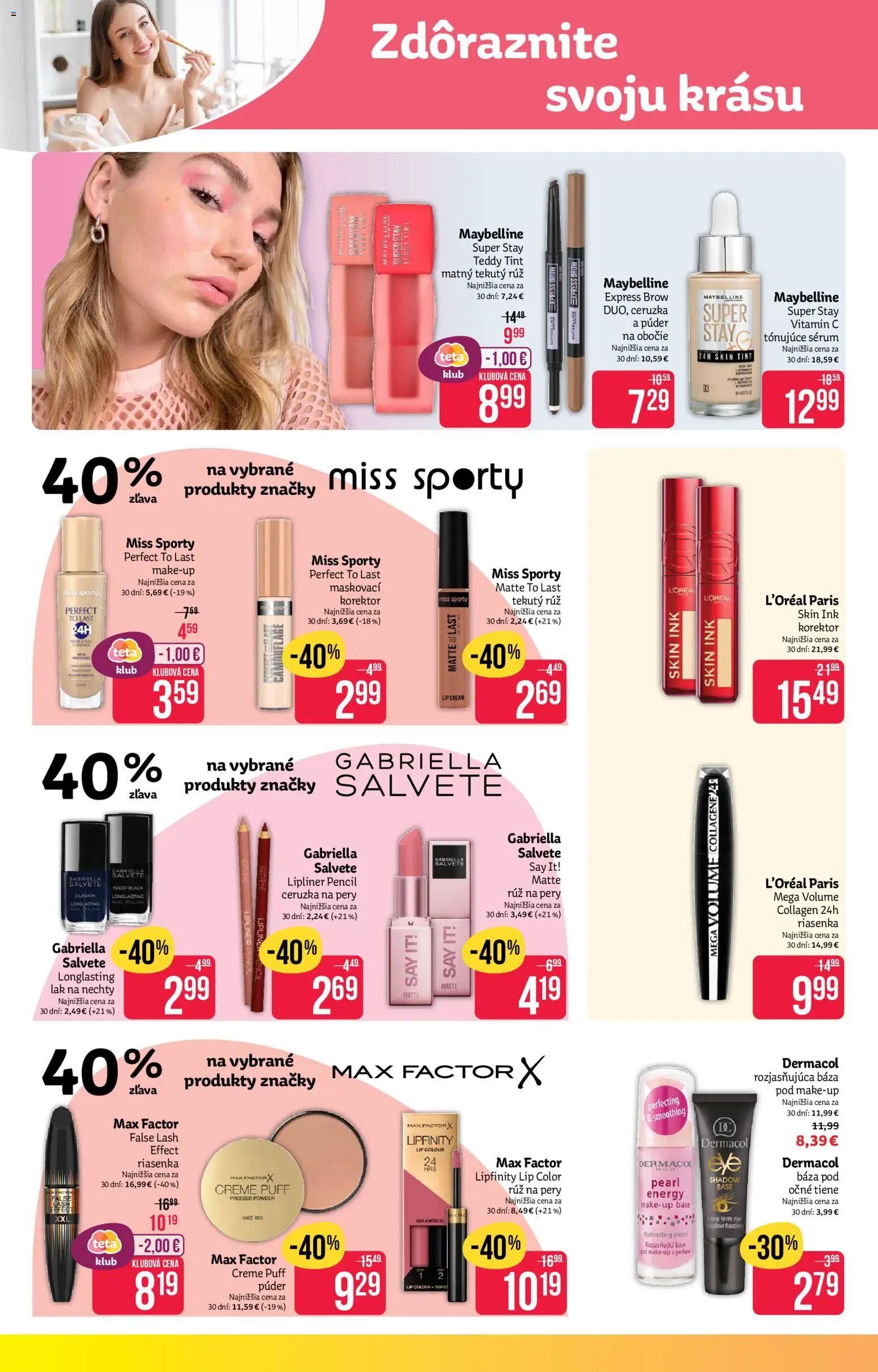 Nové Teta drogerie akcie – leták je platný od 24.11.2025 | Strana: 2 | Produkty: Korektor, Púder, Očné tiene, Lak na nechty