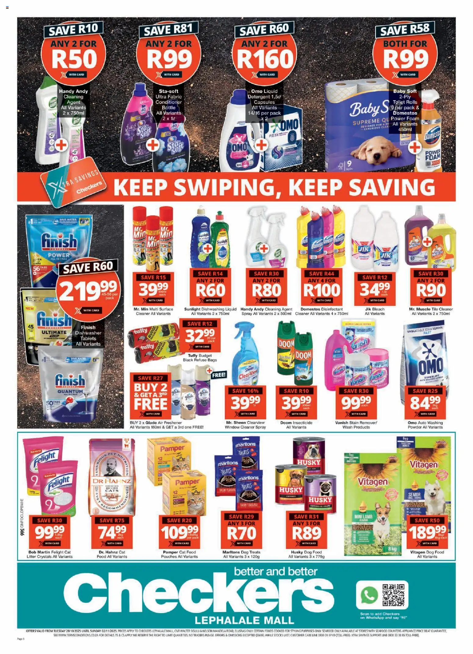 New Checkers catalogue – valid from 28.10.2025 | Page: 8 | Products: Dishwasher, Washing powder, Seafood, Bacon