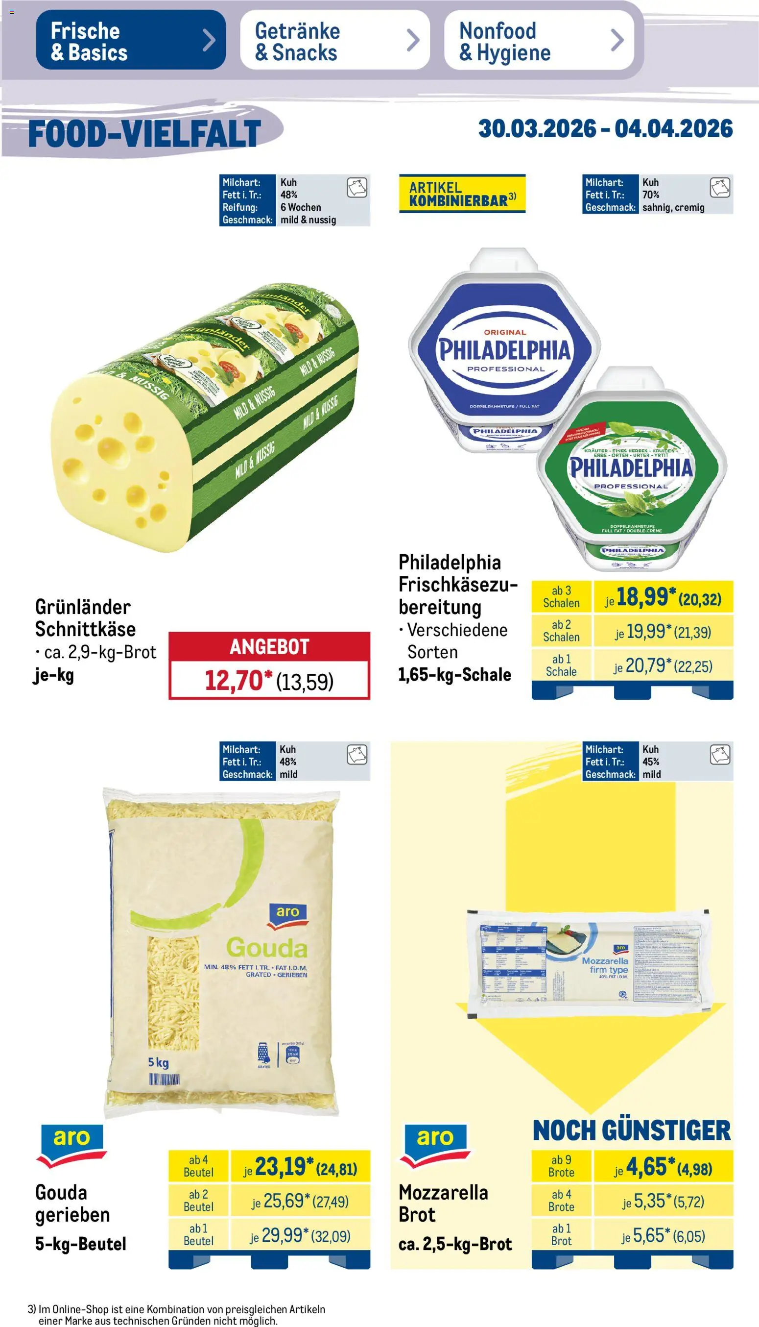 Metro Prospekt 	 – gültig ab 30.03.2026 | Seite: 15 | Produkte: Mozzarella, Gouda, Grunlander, Brot