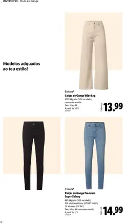 Pré-visualização Calças de Ganga Wide Leg, 100% Algodão (20% reciclado) consoante modelo Tam. 34 ao 46 A partir de 20/2 válido de 01.12.2025 | Página: 16 | Produtos: Algodão, Calças