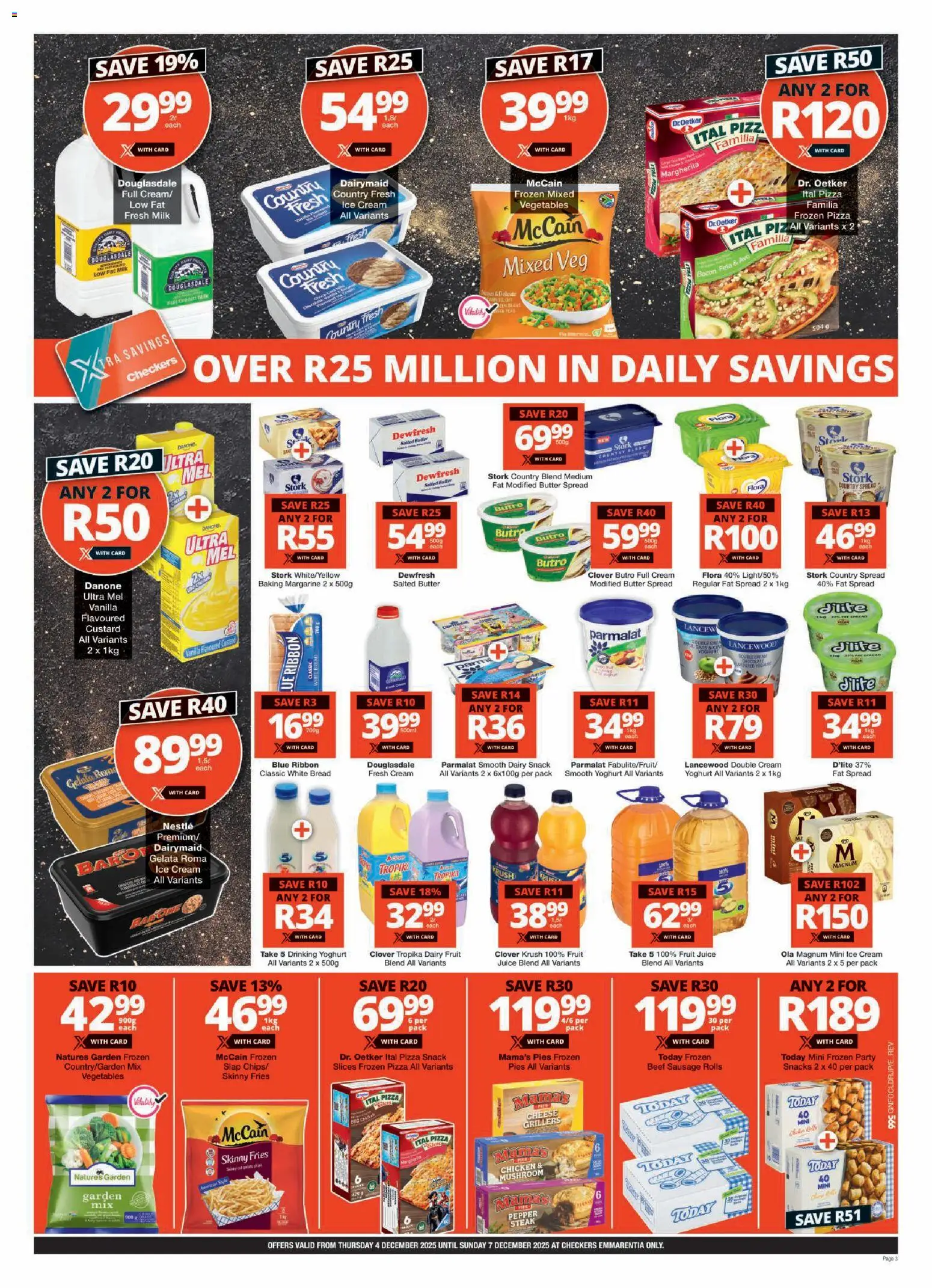 New Checkers catalogue – valid from 04.12.2025 | Page: 3 | Products: Butter, Juice, Snacks, Cream