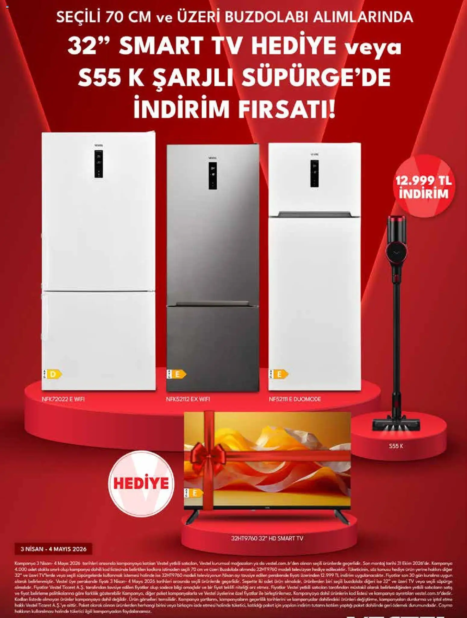 Vestel - Tüketici Elektroniği - 03.04.2026 tarihinden itibaren geçerlidir | Sayfa: 12 | Ürünler: TV, Buzdolabı
