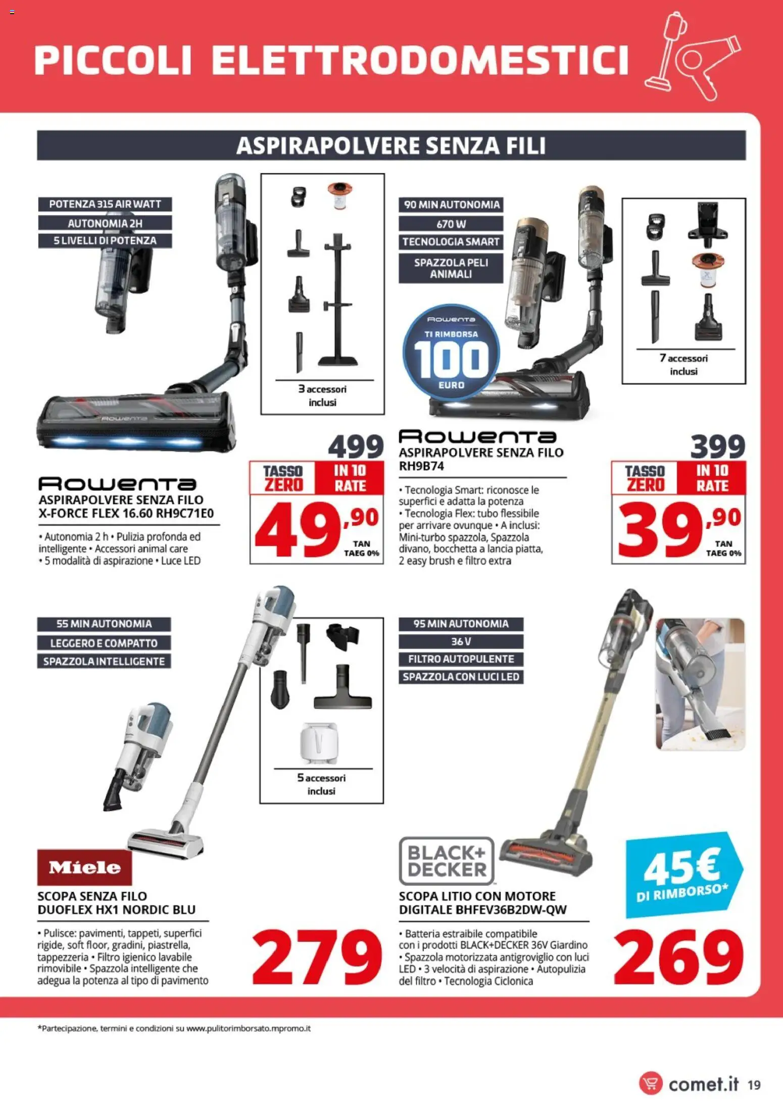 Volantino Comet del 24.04.2026 | Pagina: 19 | Prodotti: Aspirapolvere senza fili, Scopa, Aspirapolvere, Batteria