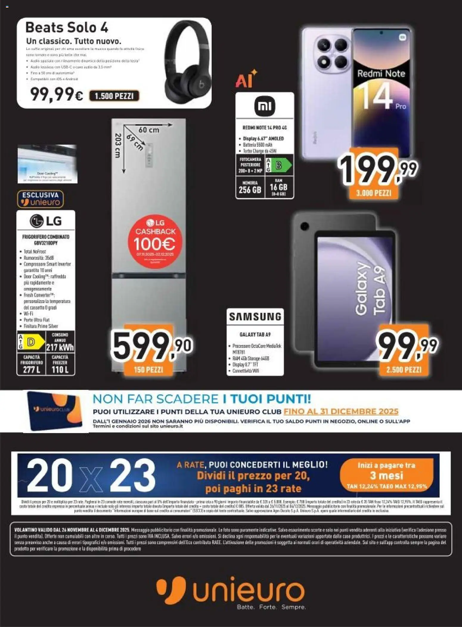 Volantino Unieuro del 26.11.2025 | Pagina: 32 | Prodotti: Samsung Galaxy, Fotocamera, Batteria, Frigorifero combinato
