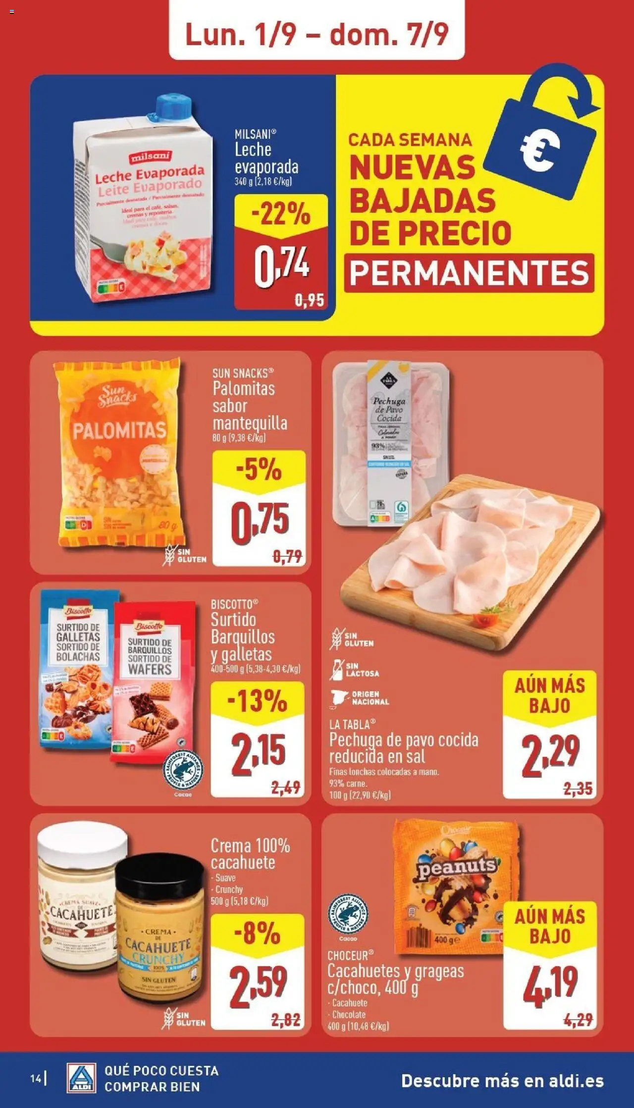 Aldi folleto Canarias │ válido desde el 01.09.2025 | Página: 14 | Productos: Leche, Crema, Συσκευή ροής, Φρυγανιές σικάλεως
