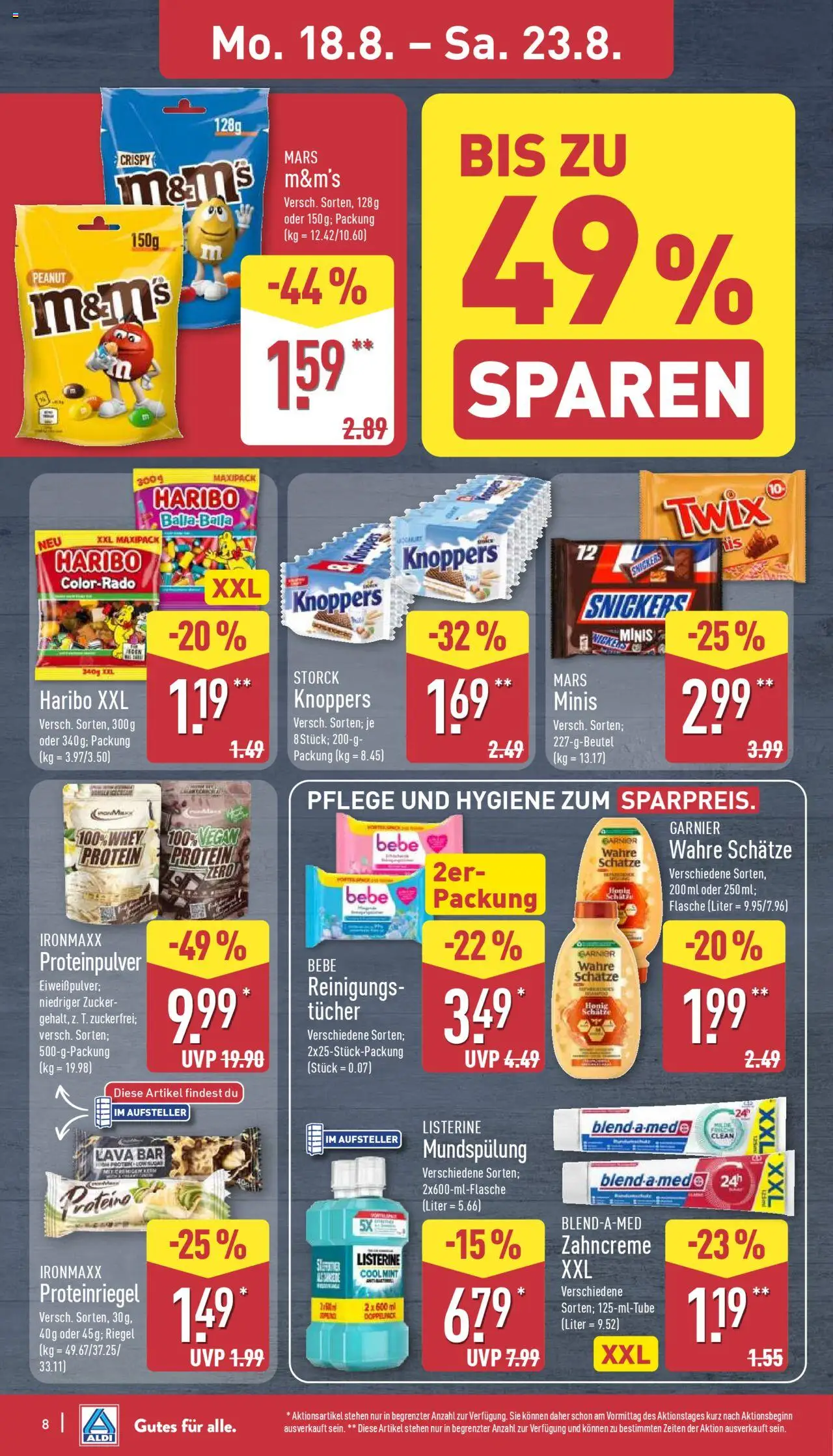Aldi Prospekt 	 - gültig ab dem 18.08.2025 | Seite: 8 | Produkte: Twix, Zucker, Knoppers, Listerine