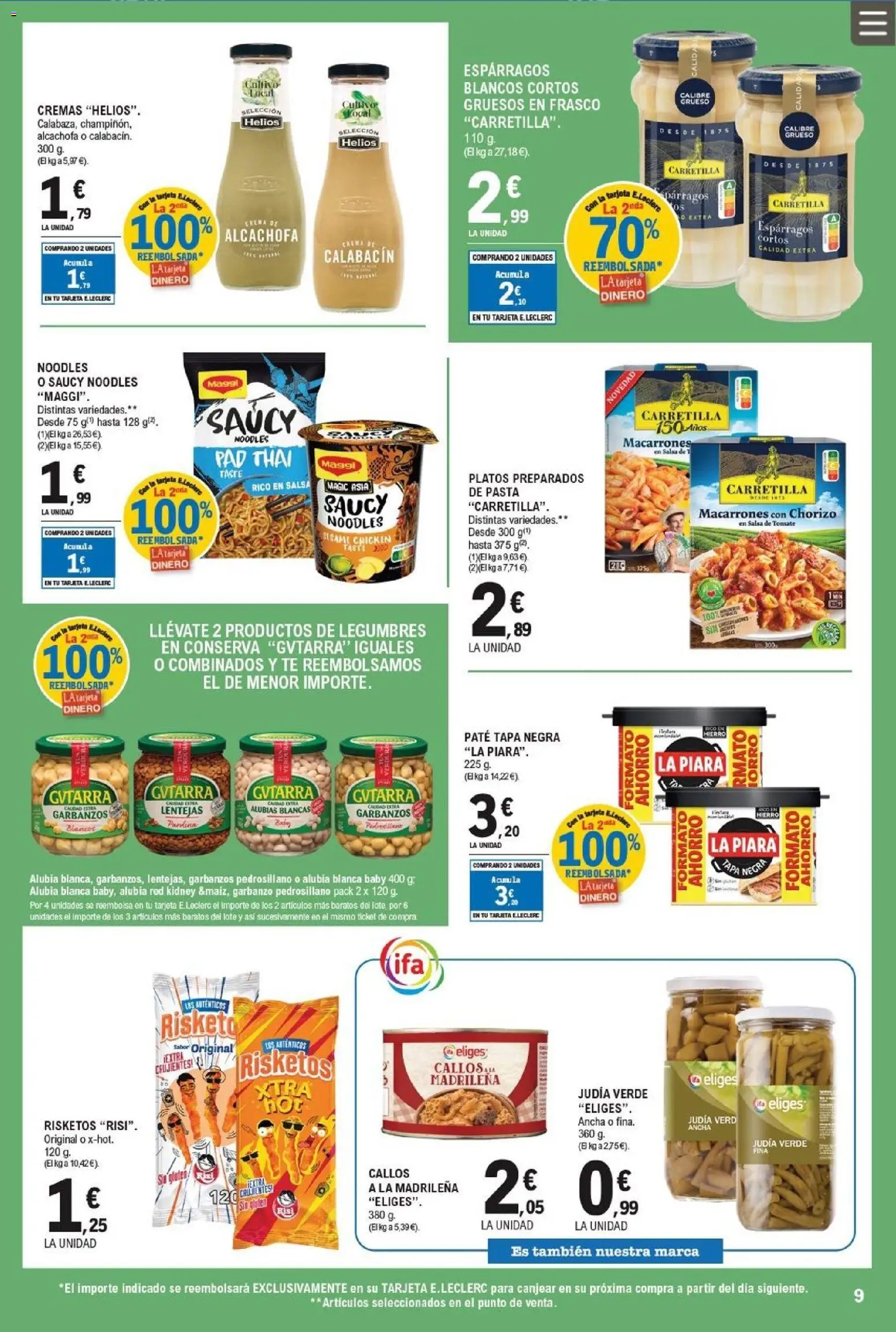 E.Leclerc folleto │ válido desde el 08.04.2026 | Página: 9 | Productos: Paté, Pasta, Salsa de tomate, Té