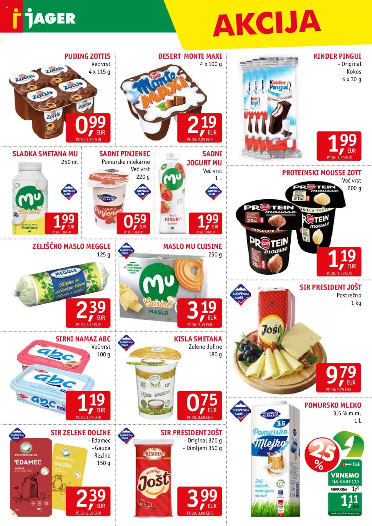 Novi Jager katalog ponudbe – veljaven od 15.10.2025 | Stran: 5 | Izdelki: Edamec, Mleko, Maslo, Smetana