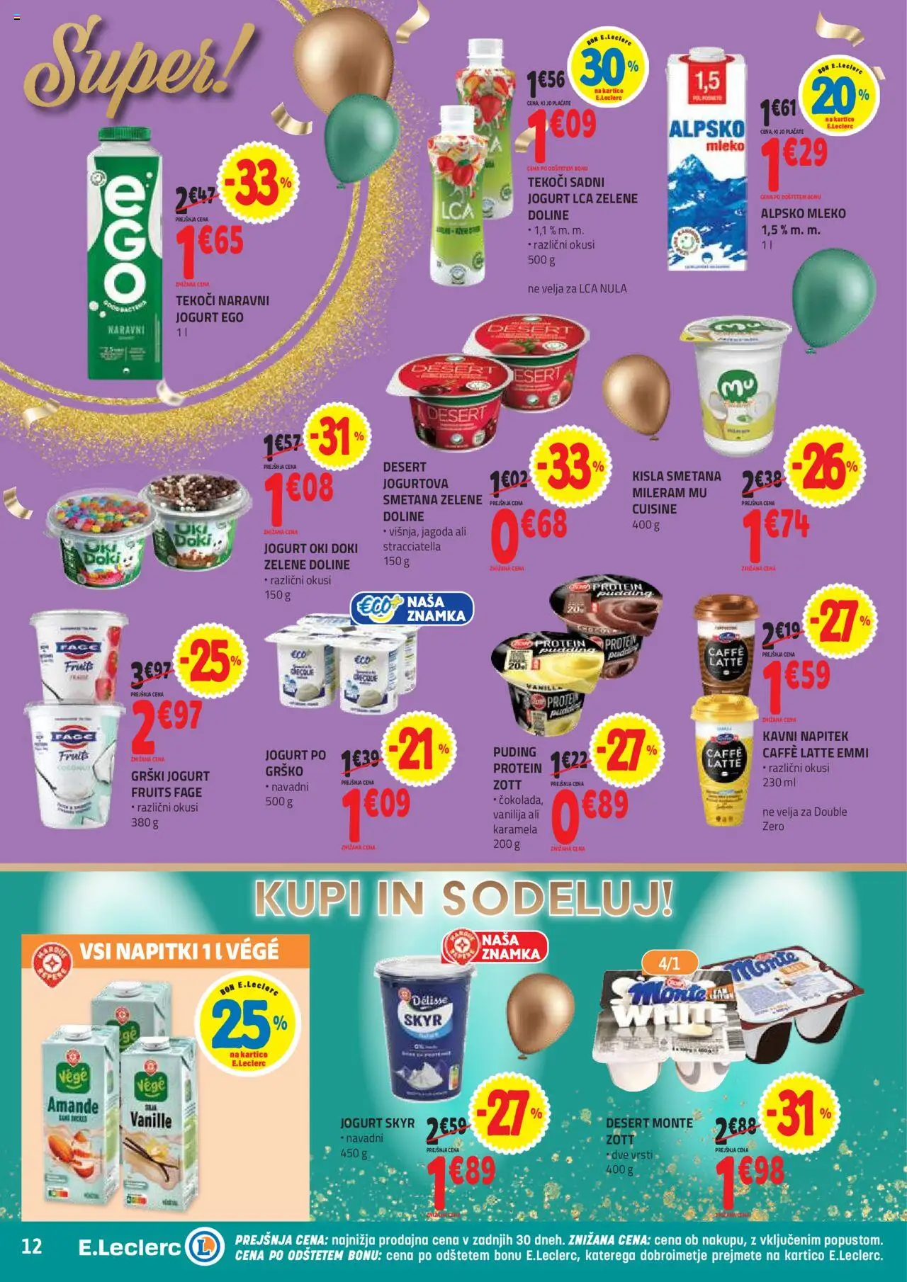 Novi E.leclerc katalog ponudbe – veljaven od 22.10.2025 | Stran: 12 | Izdelki: Napitki, Skyr, Kisla smetana, Smetana