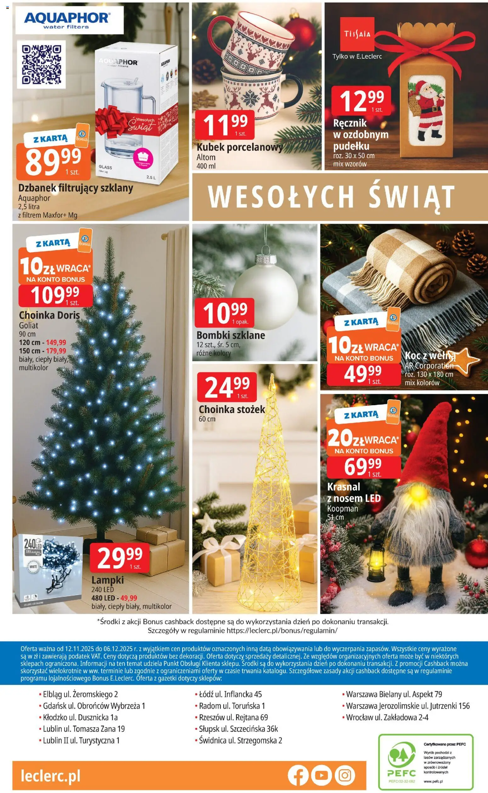 E.Leclerc Gazetka - Warszawa Bielany od 12.11.2025 | Strona: 24 | Produkty: Karta, Dzbanek, Lampki, Koc