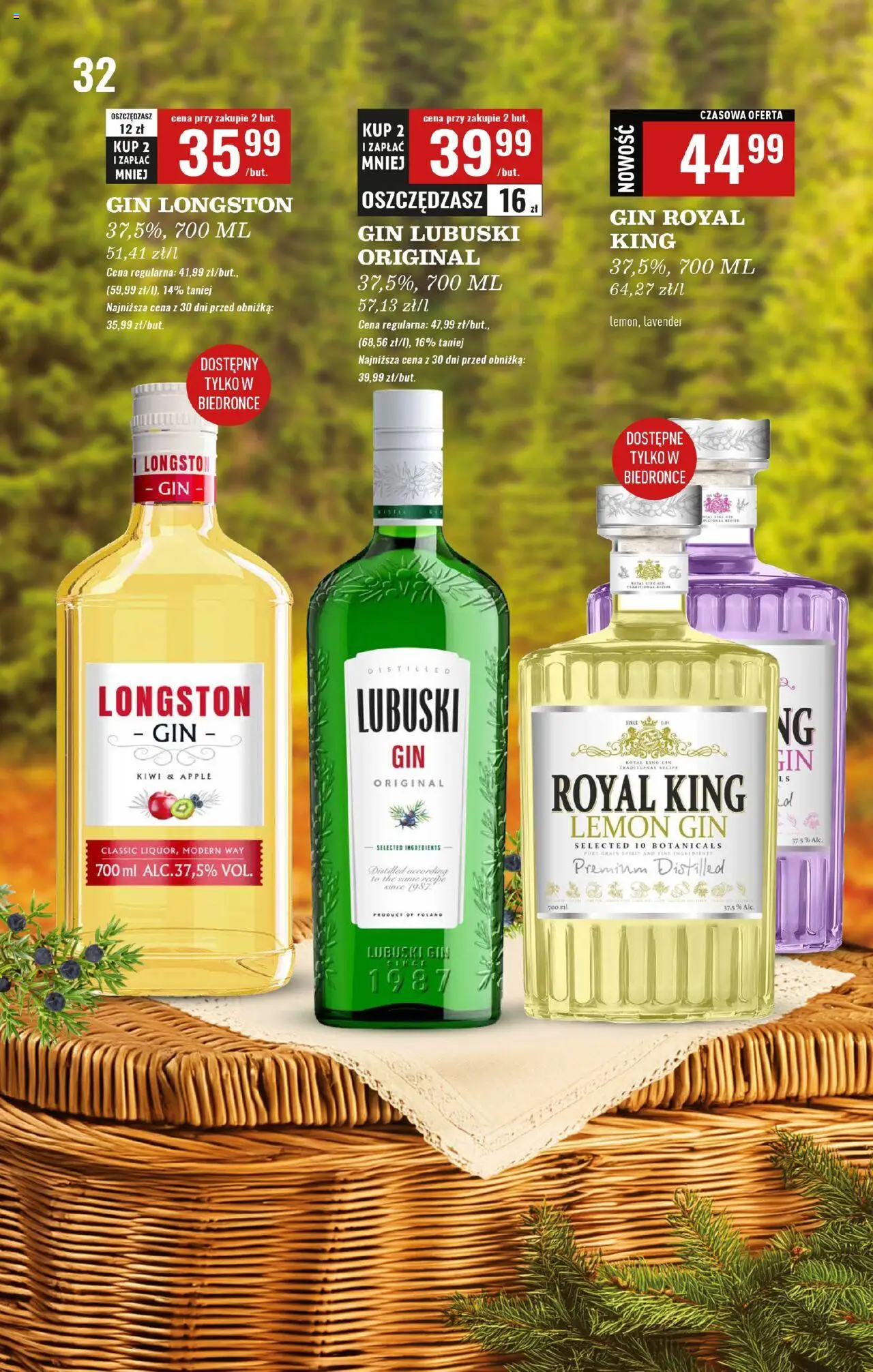 Biedronka gazetka - Czas na toast od 22.09.2025 | Strona: 32 | Produkty: Gin Lubuski, Gin, Kiwi