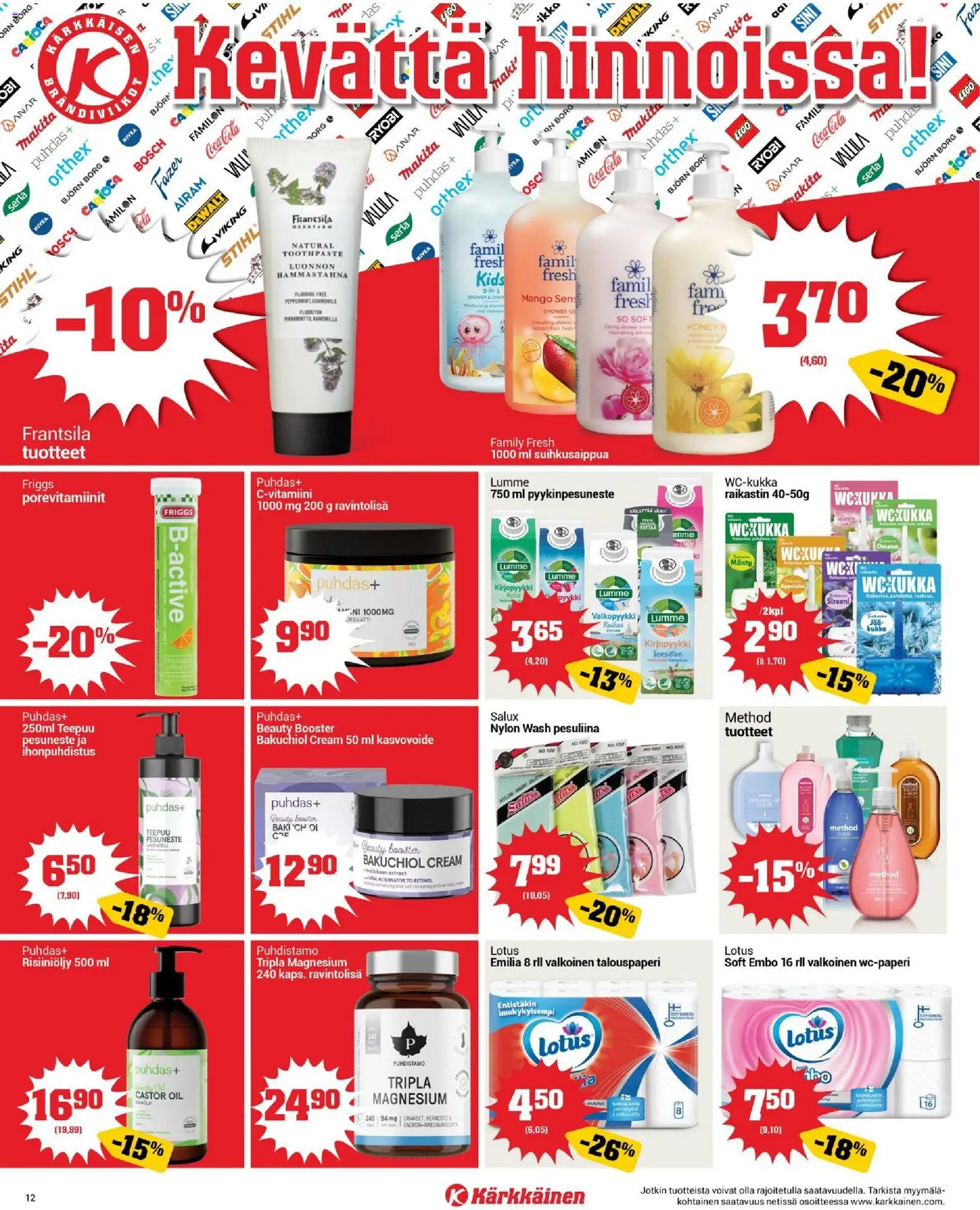 Kärkkäinen tarjoukset – voimassa 18.03.2026 alkaen | Sivu: 12 | Tuotteet: Hammastahna, Kasvovoide, Coca cola, Pesuneste