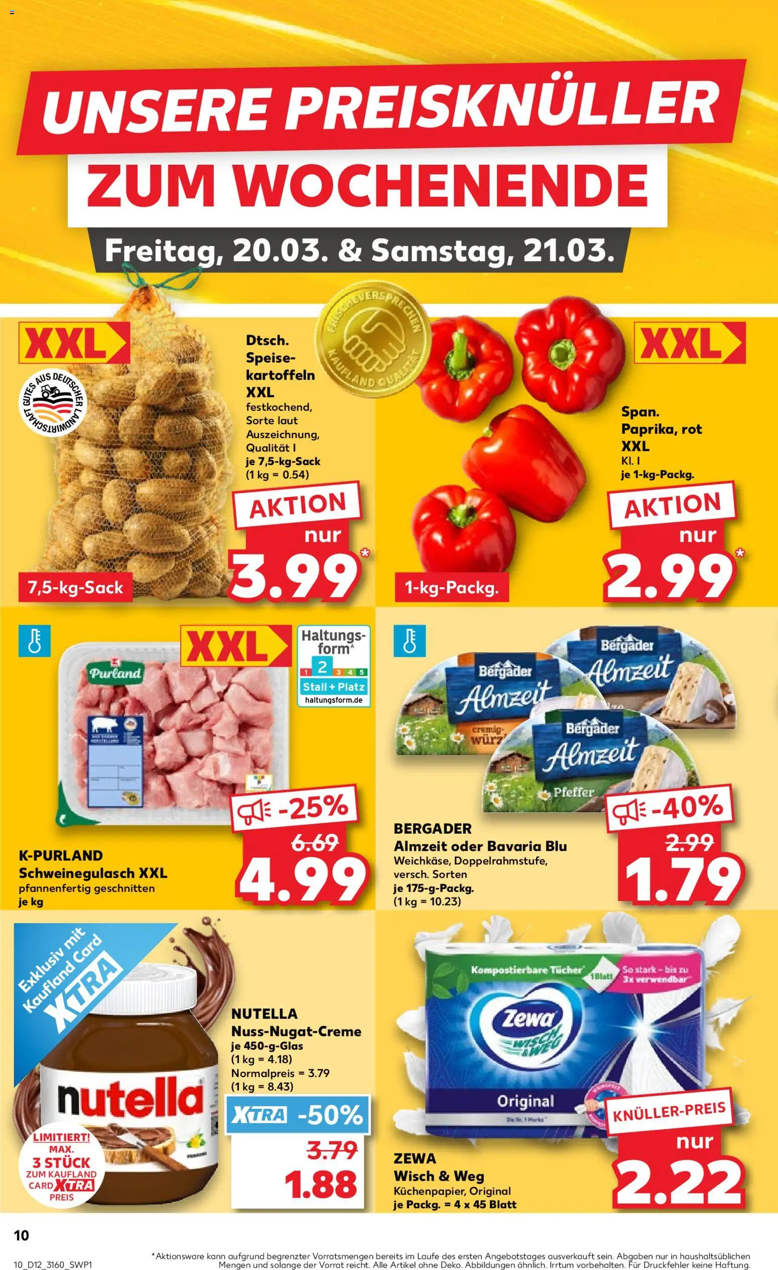 Kaufland Prospekt Potsdam	 – gültig ab 19.03.2026 | Seite: 10 | Produkte: Schweinegulasch, Zewa, Nutella, Kartoffeln